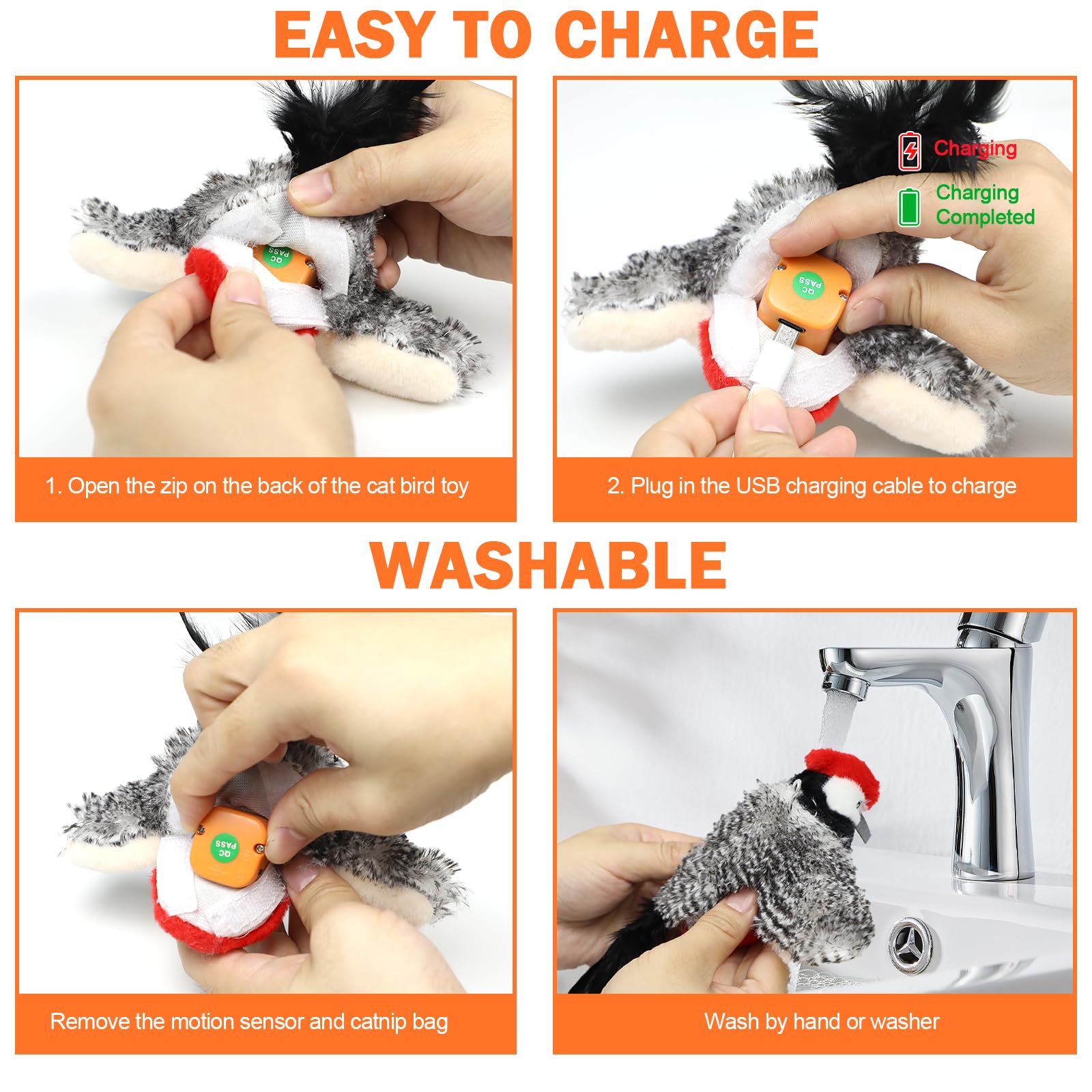 Tocirelo Flapping Bird Cat Toy - Chirping Bird Cat Toy Flapping Wings For Bored Indoor Cats, Interactive Simulated Flying And Re