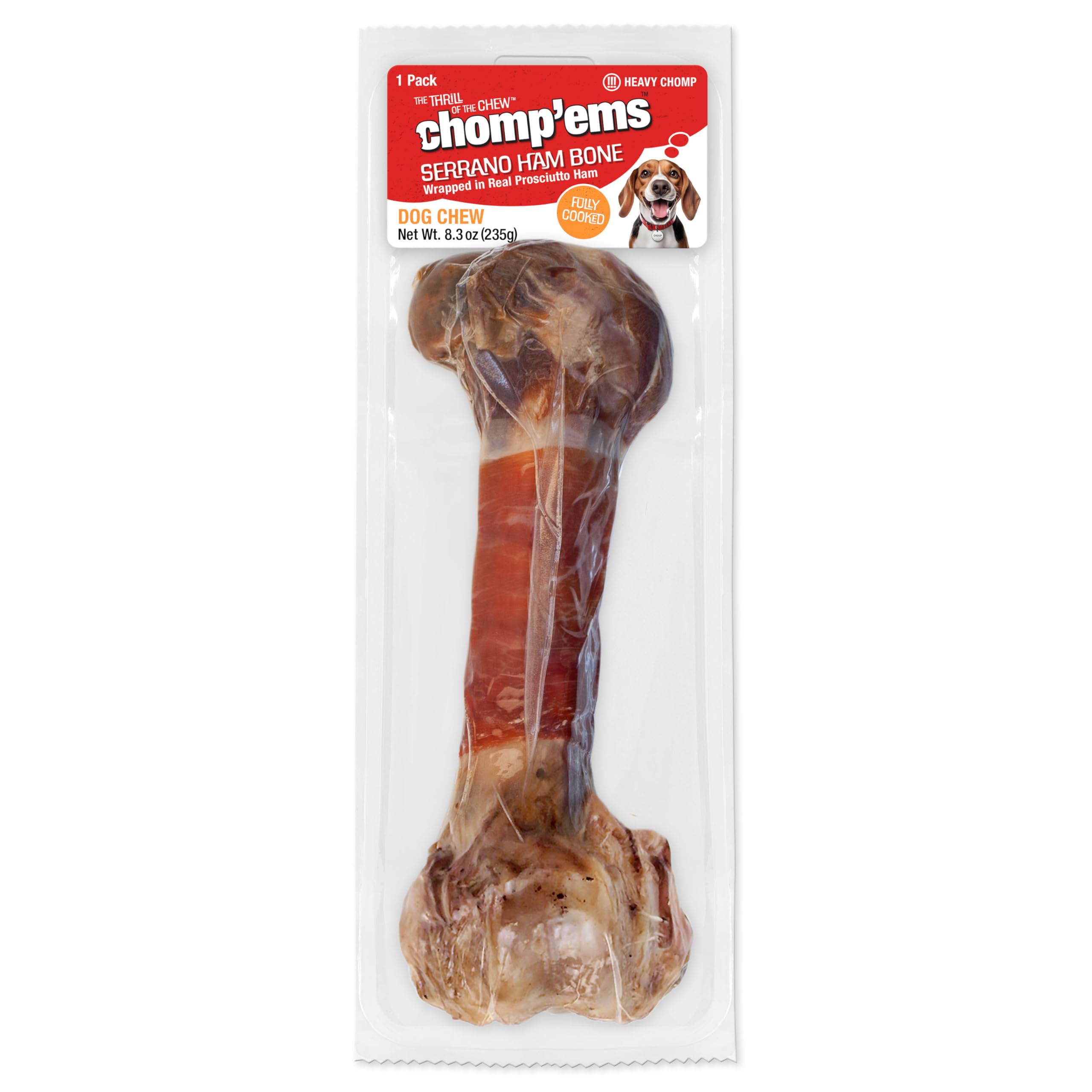 RUFFIN IT CHOMPEMS Serrano Ham Bone Wrapped in Real Prosciutto Ham, 1 Large Bone
