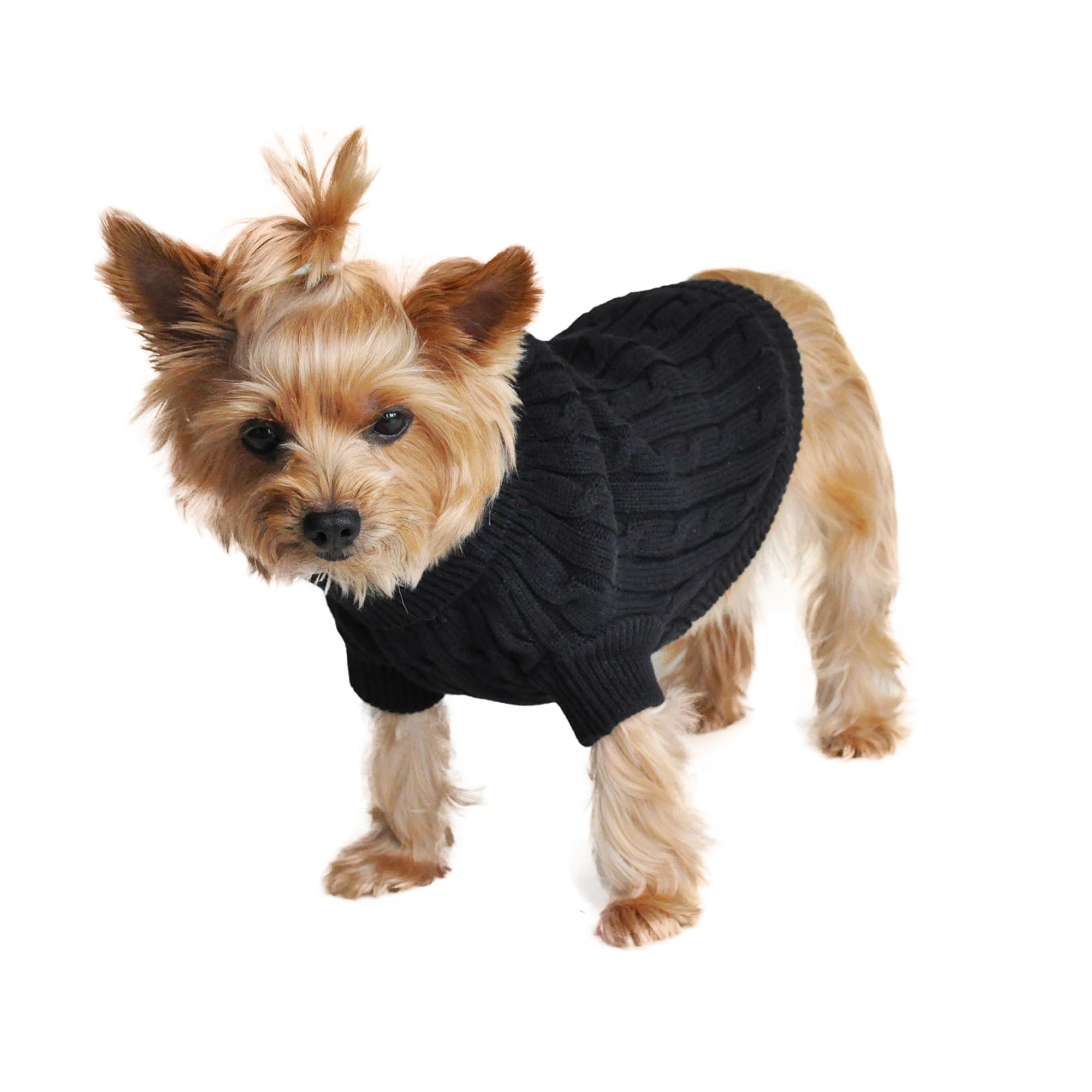 Combed Cotton Cable Knit Dog Sweater - Jet Black