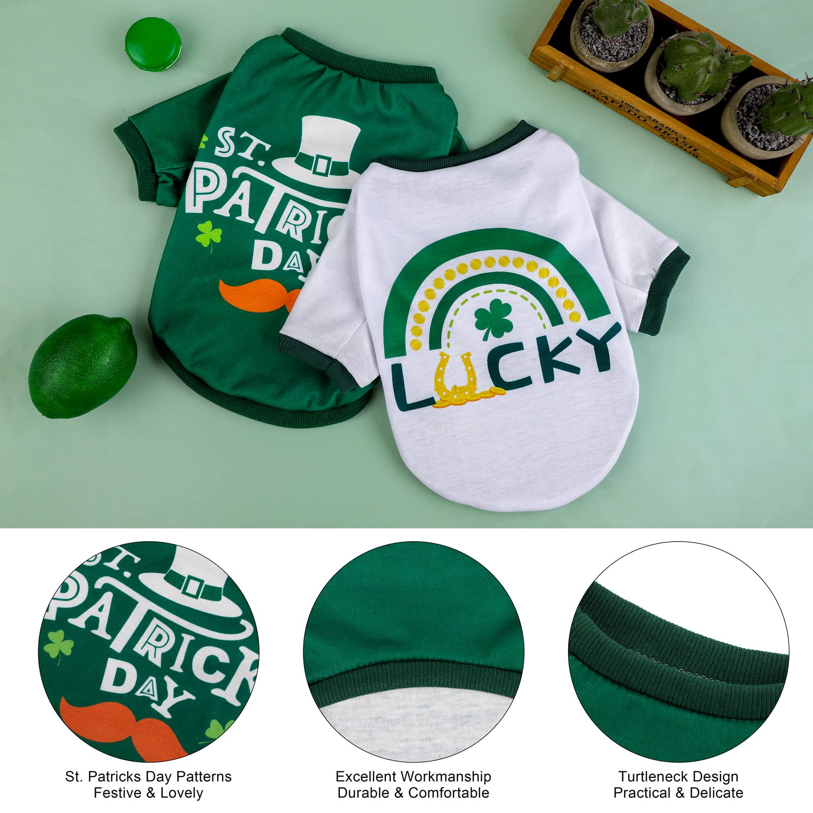 Pedgot 2 Pieces St. Patrick'S Day Pet Shirts Dog Clothes Green Clover Puppy T-Shirt Shamrock Dog Sweatshirt Printed Puppy Shirts