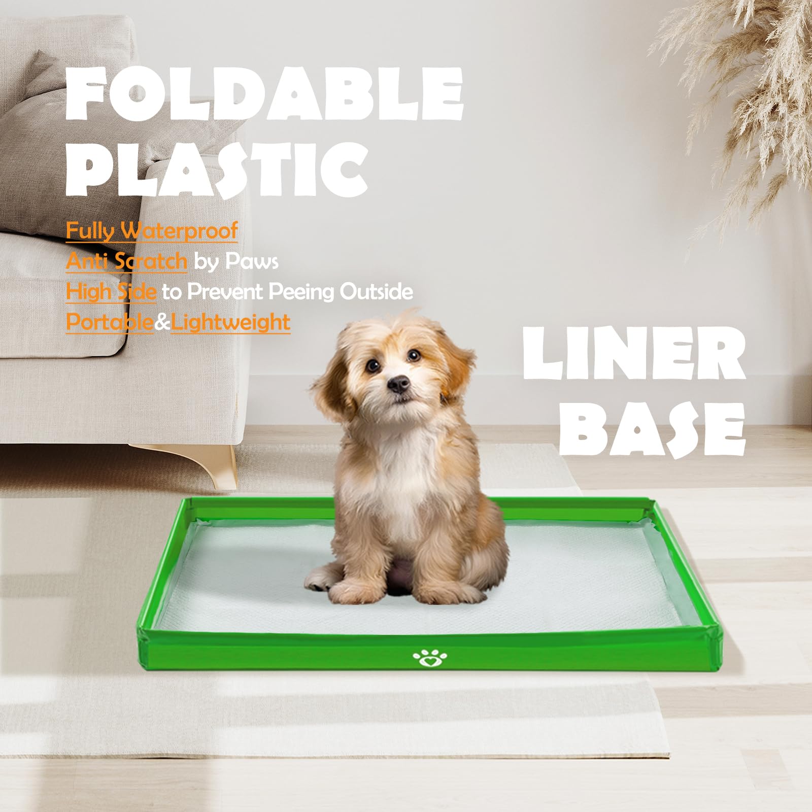 Meexpaws Dog Pee Pad Holder Foldable, Puppy Pad Holder Liner Base High Side, Dog Litter Box Indoor 23X15 In, Training Pad Holder