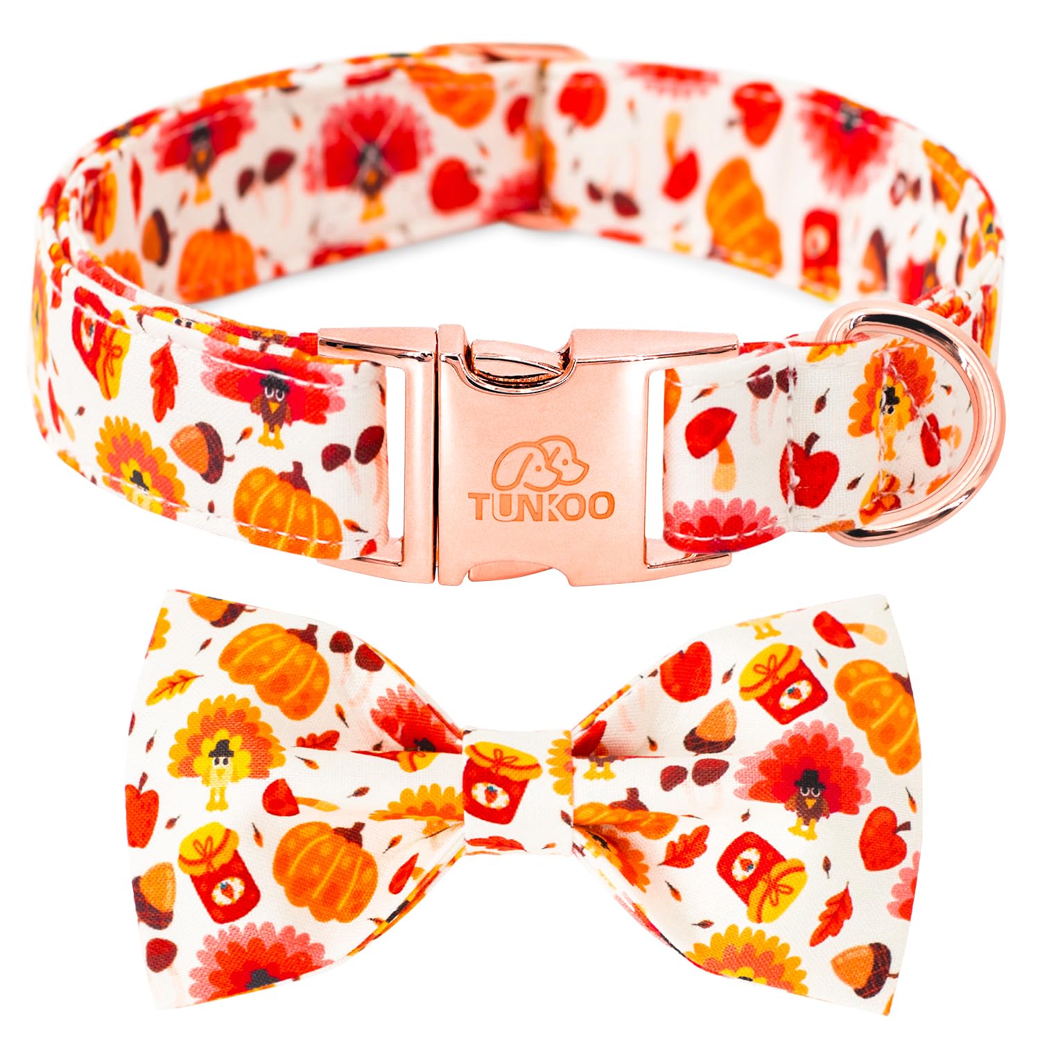 Tunkoo Dog Collar With Cute Bow Tie Pumpkin And Turkey Pattern - Durable, Adjustable And Stylish Thanksgiving Pet Collar, Availa