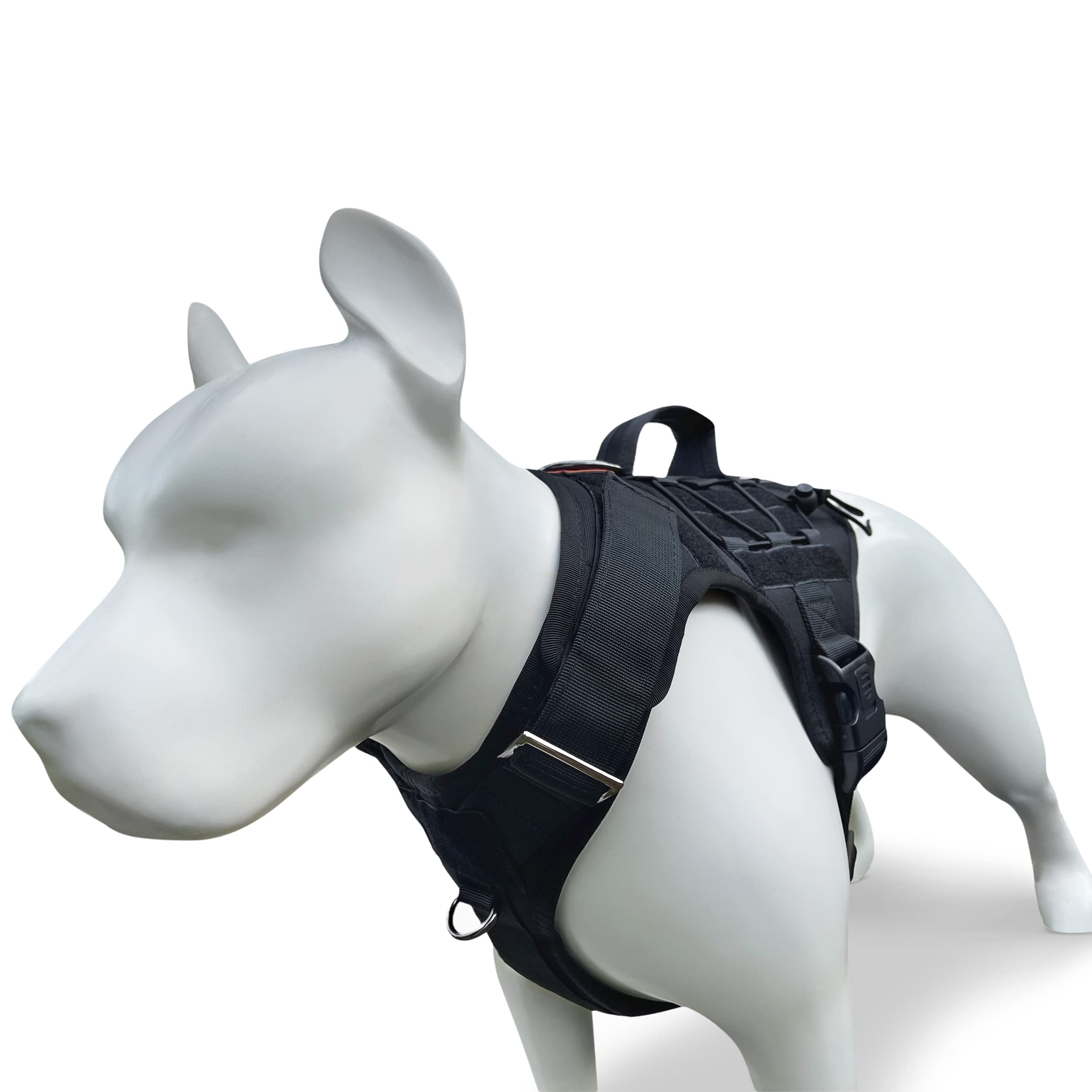 Albcorp Tactical Dog Harness - Heavy Duty, No-Pull Training Vest For Large Breeds, Military Service Dog Vest With Front Leash Clip, Hook & Loop Panels, Padded Handle – Black, Medium