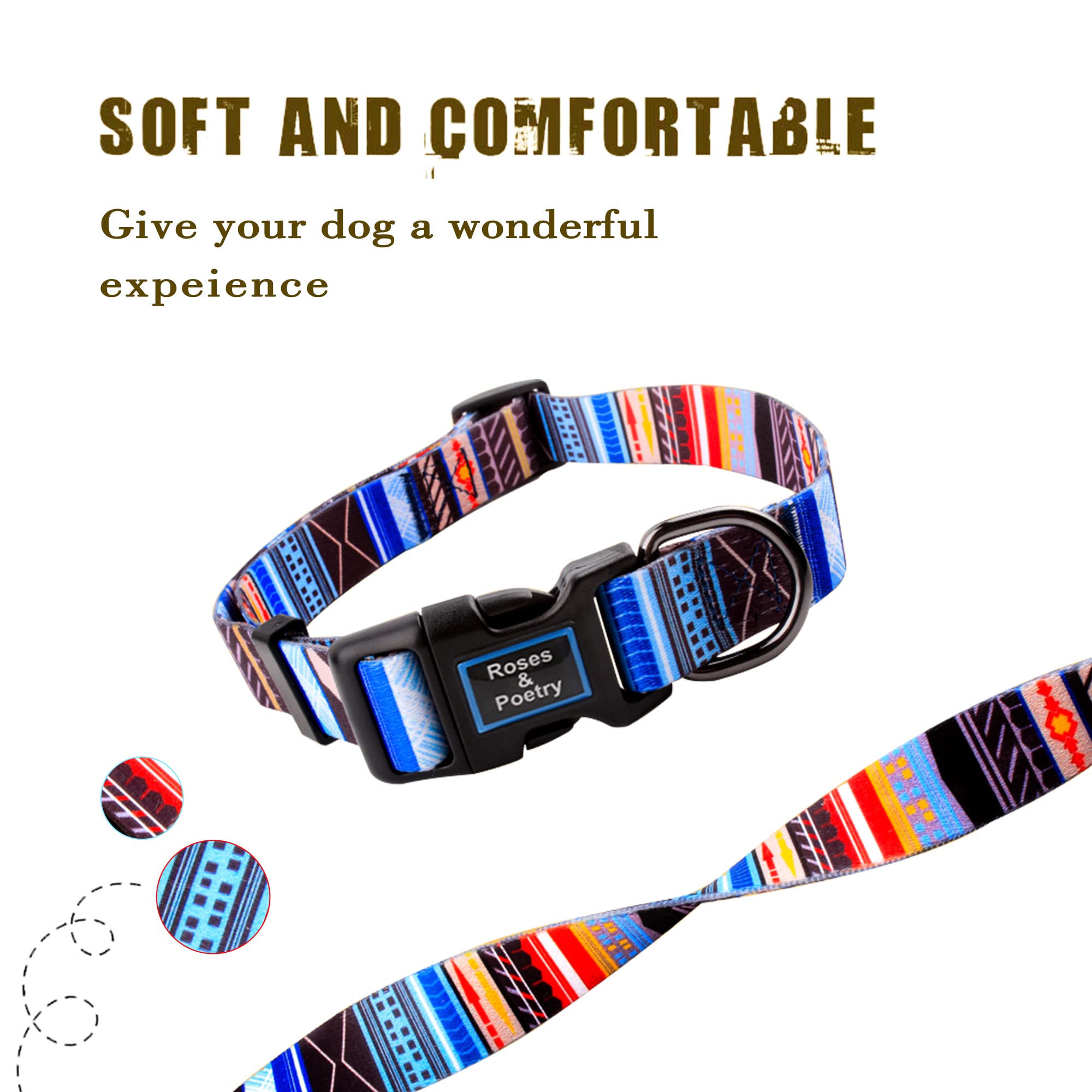Roses&Poetry Dog Collar With Colourful Stripe Patterns, Adjustable Durable Puppy Collars For Small Medium Large Dogs (Stripe-L)