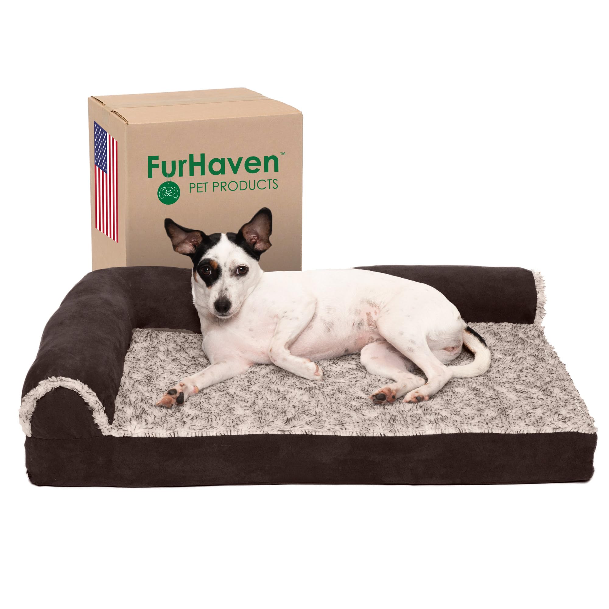Furhaven Memory Foam Dog Bed For Medium/Small Dogs W/ Removable Bolsters & Washable Cover, For Dogs Up To 35 Lbs - Two-Tone Plus