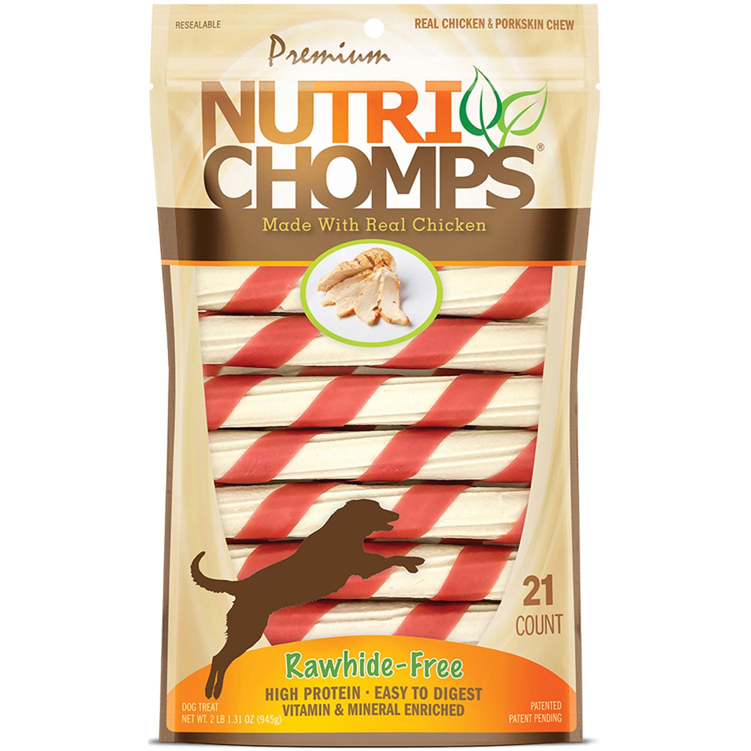 NutriChomps Dog Chews, 6-inch Twists, Easy to Digest, Rawhide-Free Dog Treats, 21 Count, Real Chicken flavor