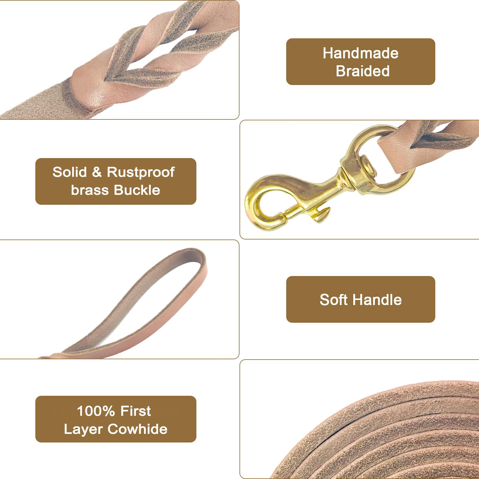 Guiding Star Leather Dog Leash 4ft, Dog Leashes for Large Dogs Heavy Duty, Soft Braided Handmade Leather Training Leash for Smal