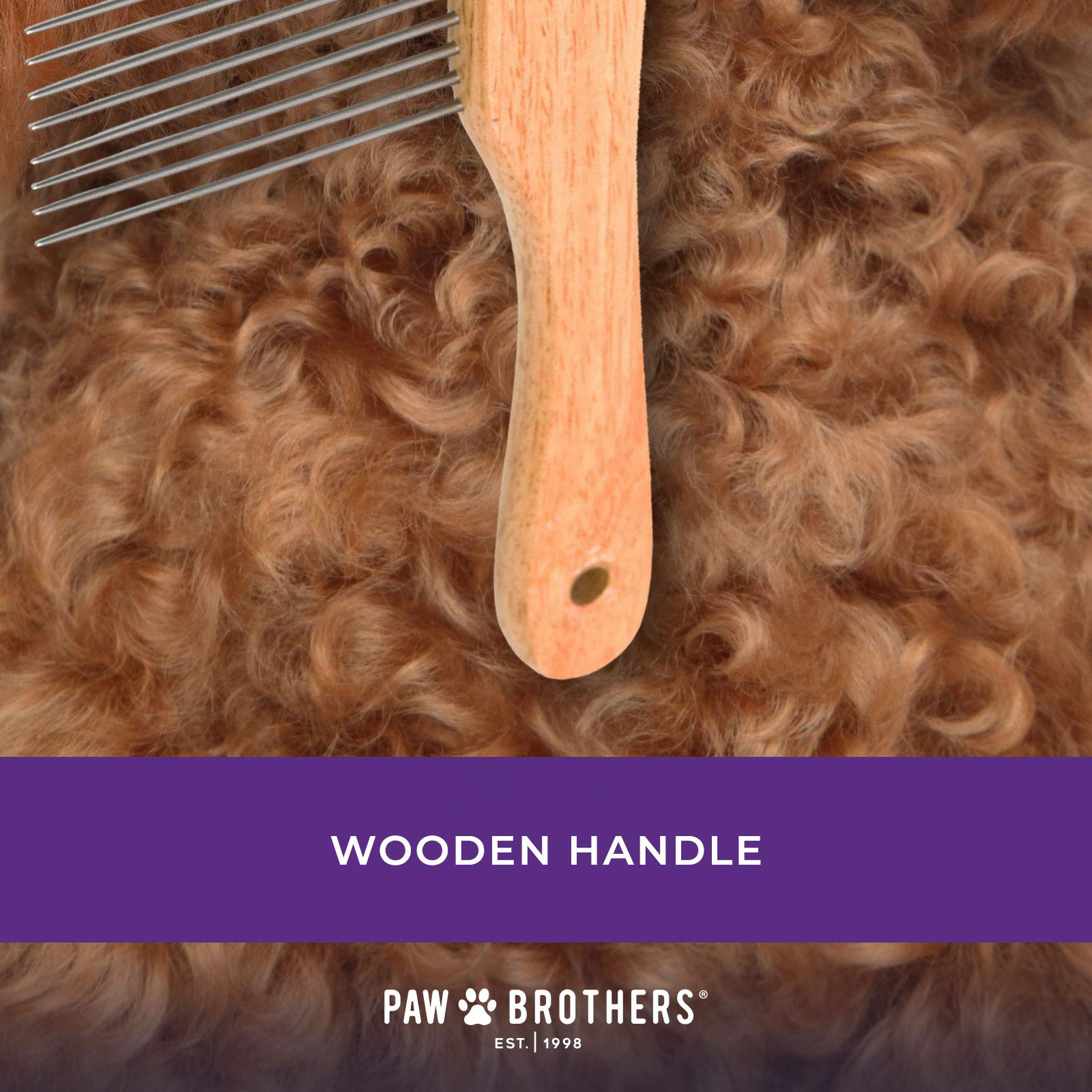 RYAN'S PET SUPPLIES Poodle Comb Brush, Professional Grade, Stainless Steel Teeth, Extra Long, Wooden Ergonomic Handle, Model TM31325