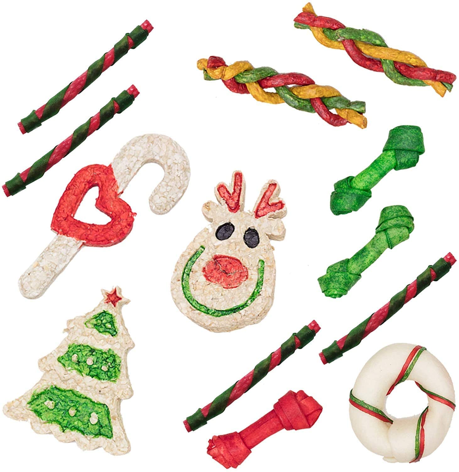 MON2SUN Holiday Christmas Dog Rawhide Treats Stocking for Small to Medium Dogs (13Count)