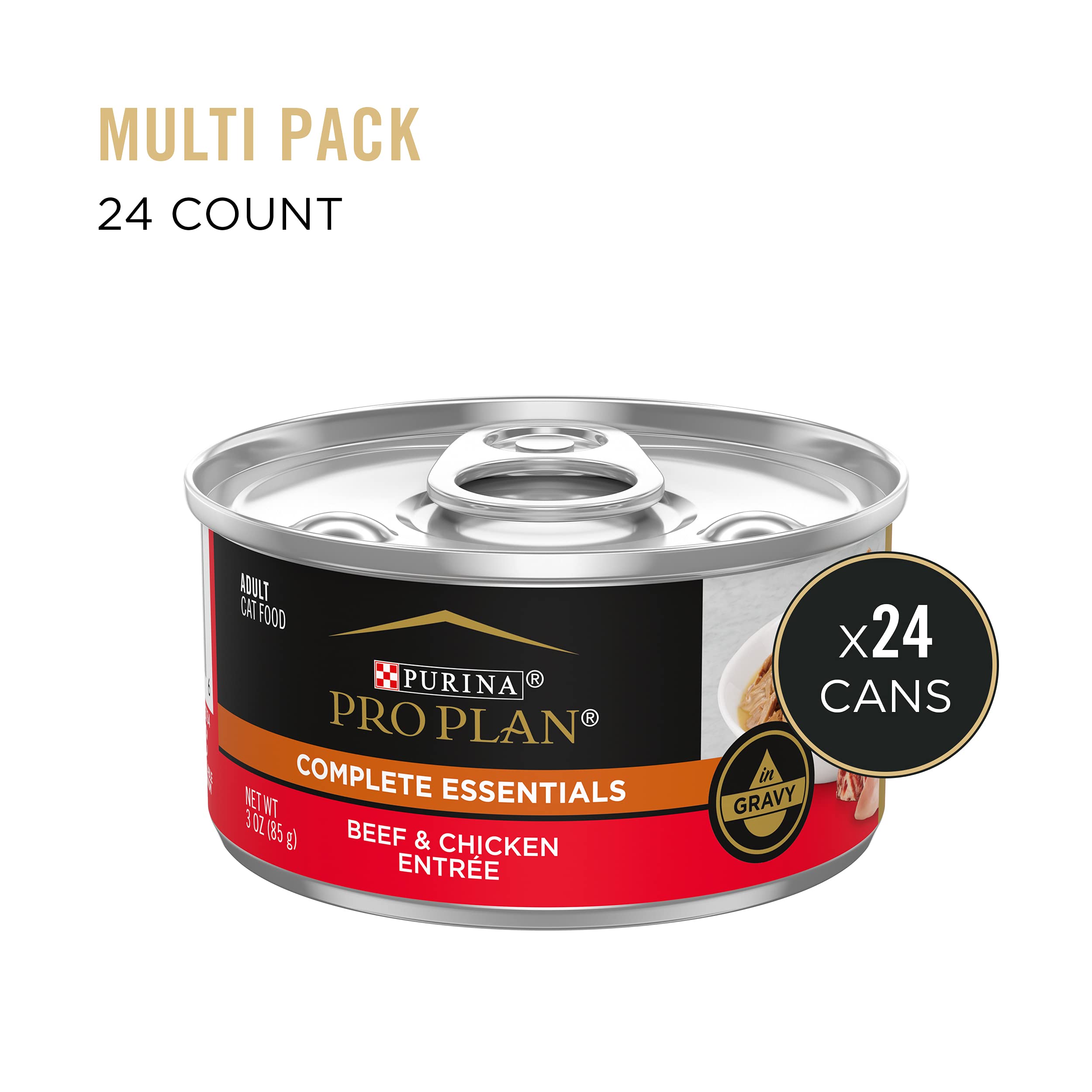 Purina Pro Plan High Protein Cat Food Wet Gravy, Beef and Chicken Entree - (Pack of 24) 3 oz. Pull-Top Cans