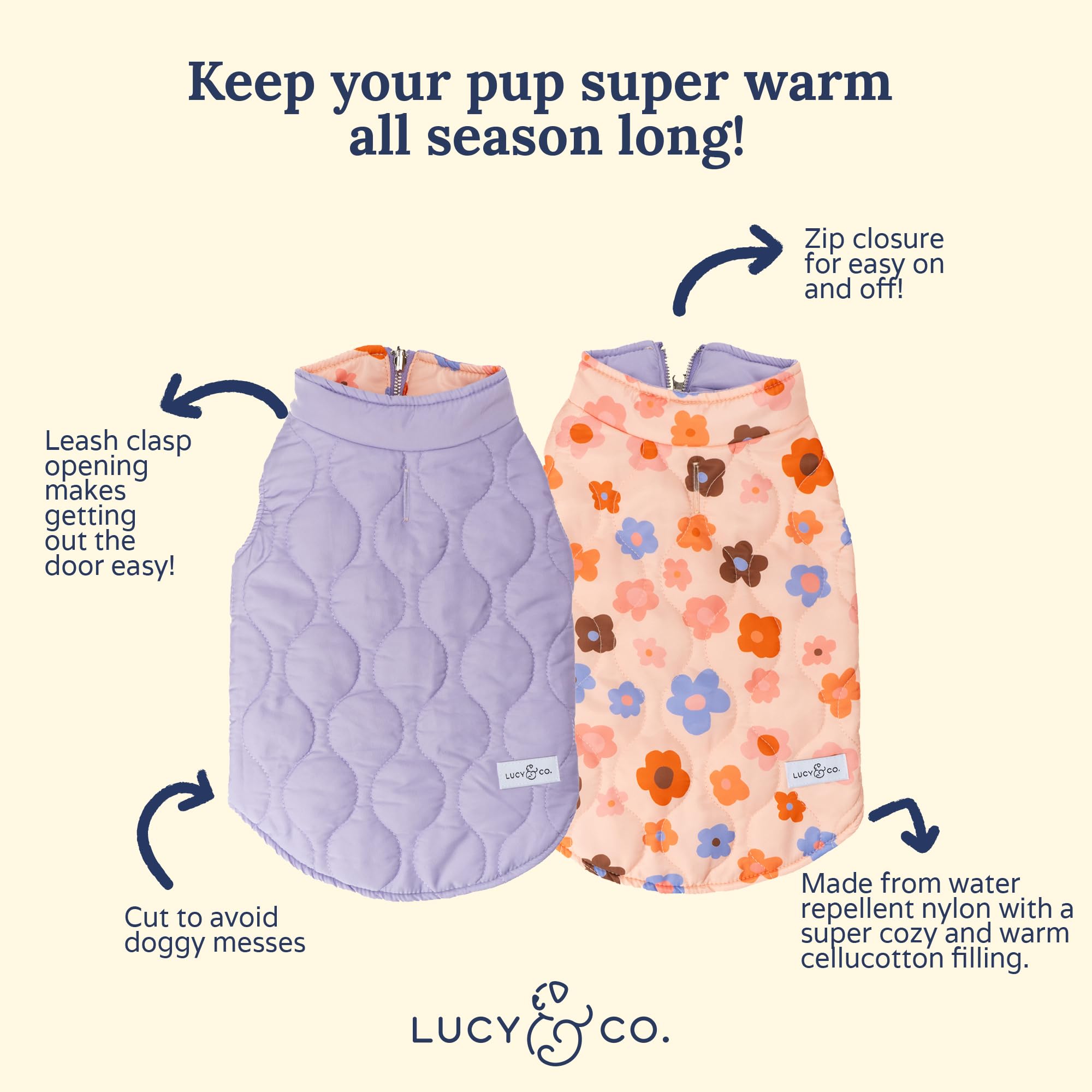 Lucy & Co. The Let'S Groove Reversible Puffer Vest (Pets) For Small Dogs, Medium Dogs And Large Dogs - Large - Purple & Coral Fl