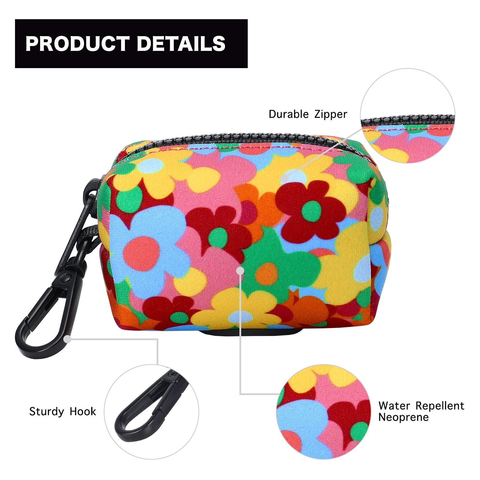 Petmolico Dog Poop Bag Holder Leash Attachment, Pet Waste Bag Dispenser Zippered Pouch, Fits Any Leash, Includes Free Roll Of Do