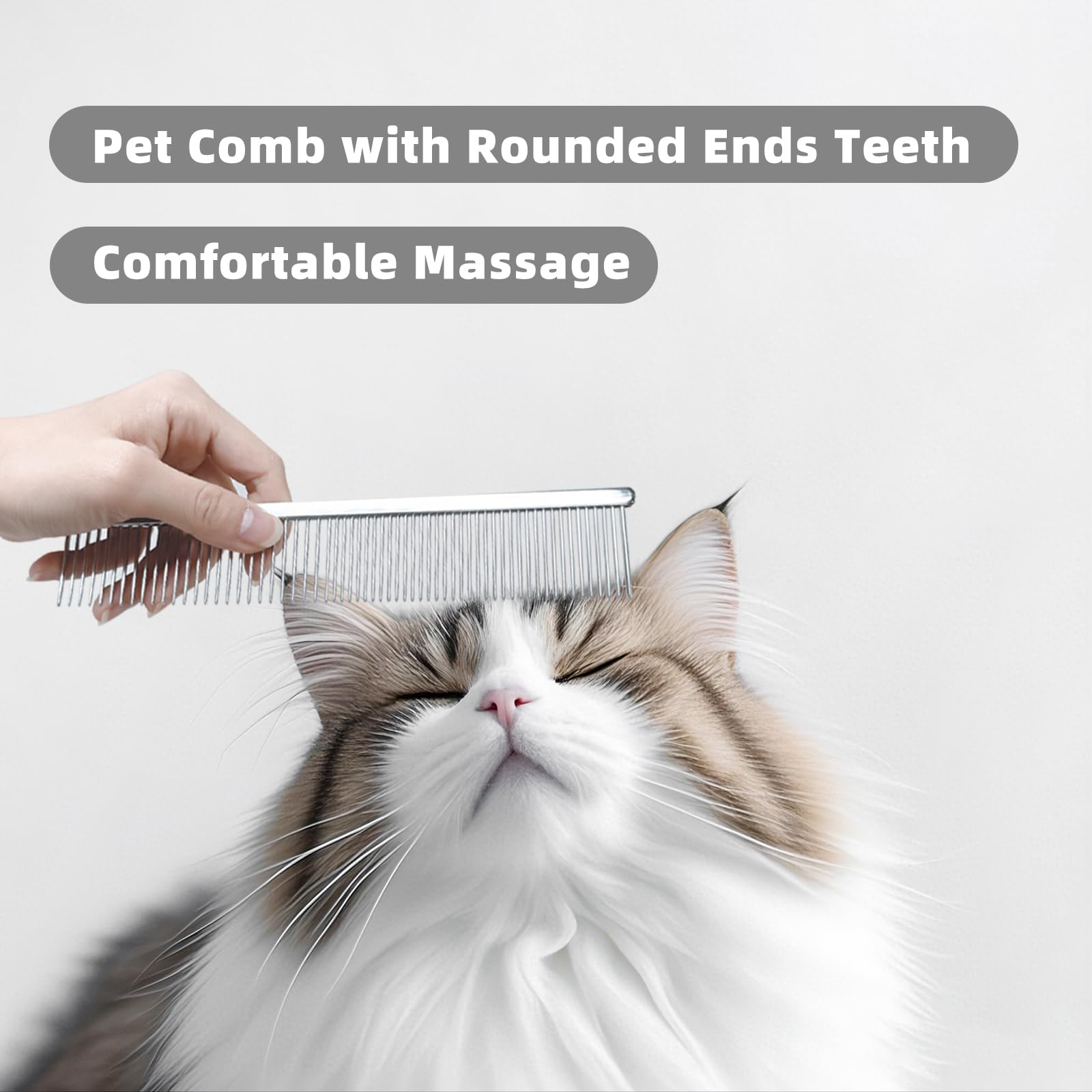 Flybbwl Stainless Steel Dog Comb - Cat Combs With Rounded Ends Teeth - Professional Metal Pet Grooming Removes Tangles Knots For