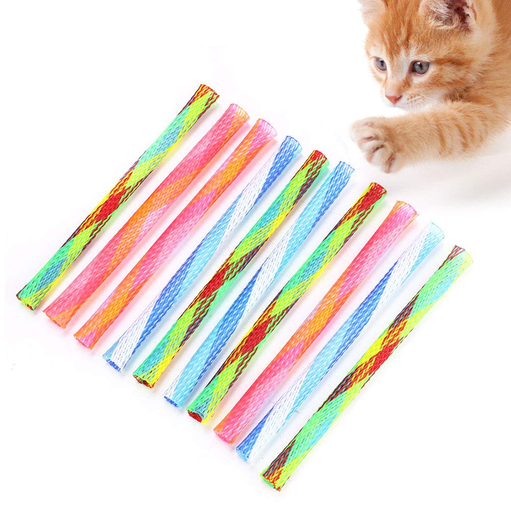 Cat Spring Tube Toy, 10Pcs Freely Folding Spring Shape Multi Color Cat Bouncing Toy Fun Pet Action Interactive Toys