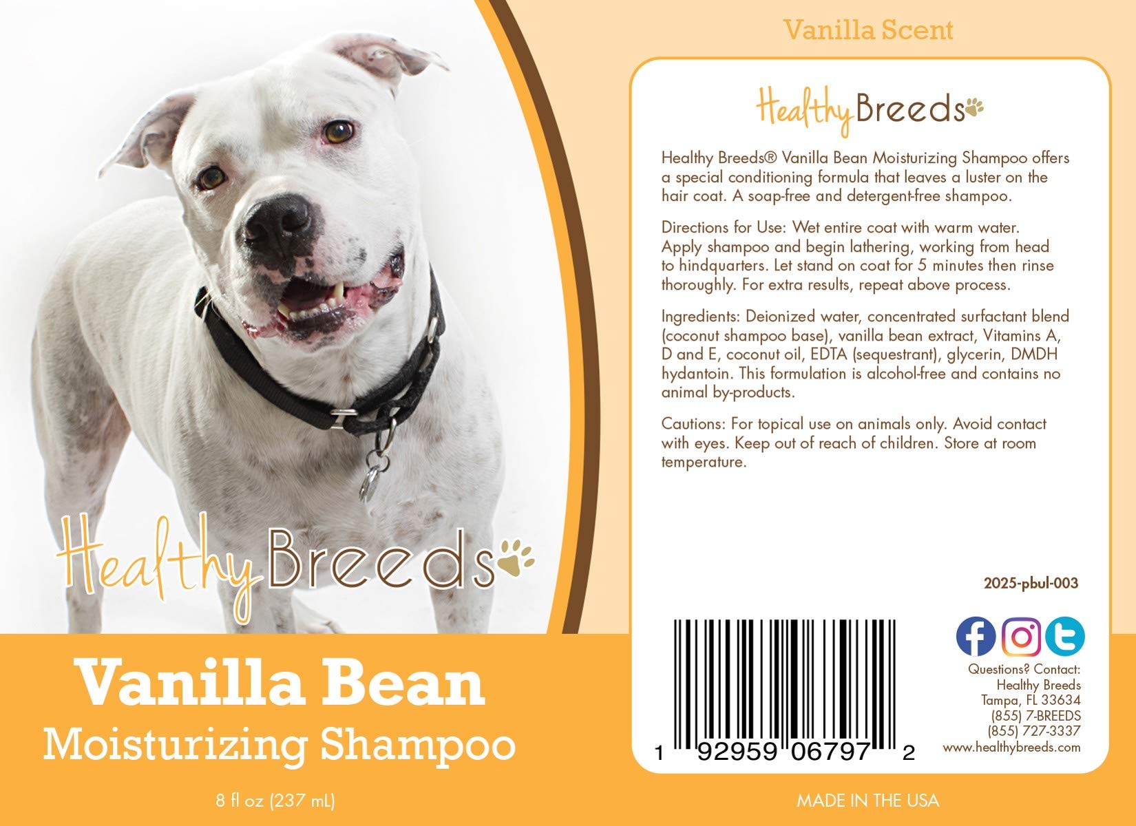 Healthy Breeds Pit Bull Vanilla Bean Moisturizing Shampoo + Conditioner - With Vitamins A, D, E + Coconut Oil - 8 Oz