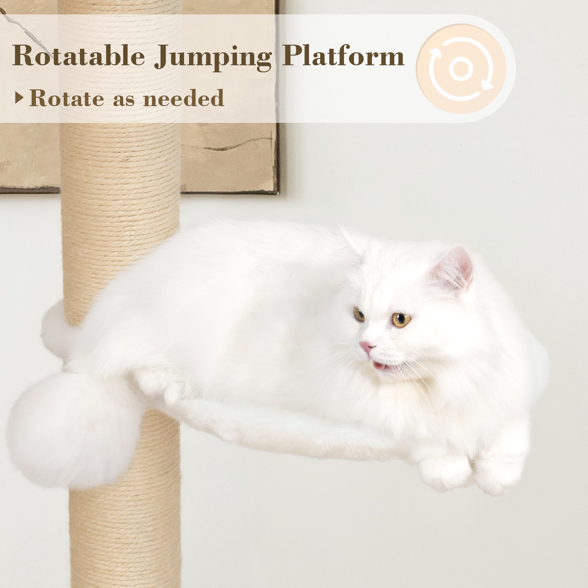KAMABOKO Modern Cat Tree - 53" Tall Indoor Cat Condo, Hand-Woven Tower, Natural Sisal Scratching Posts, White