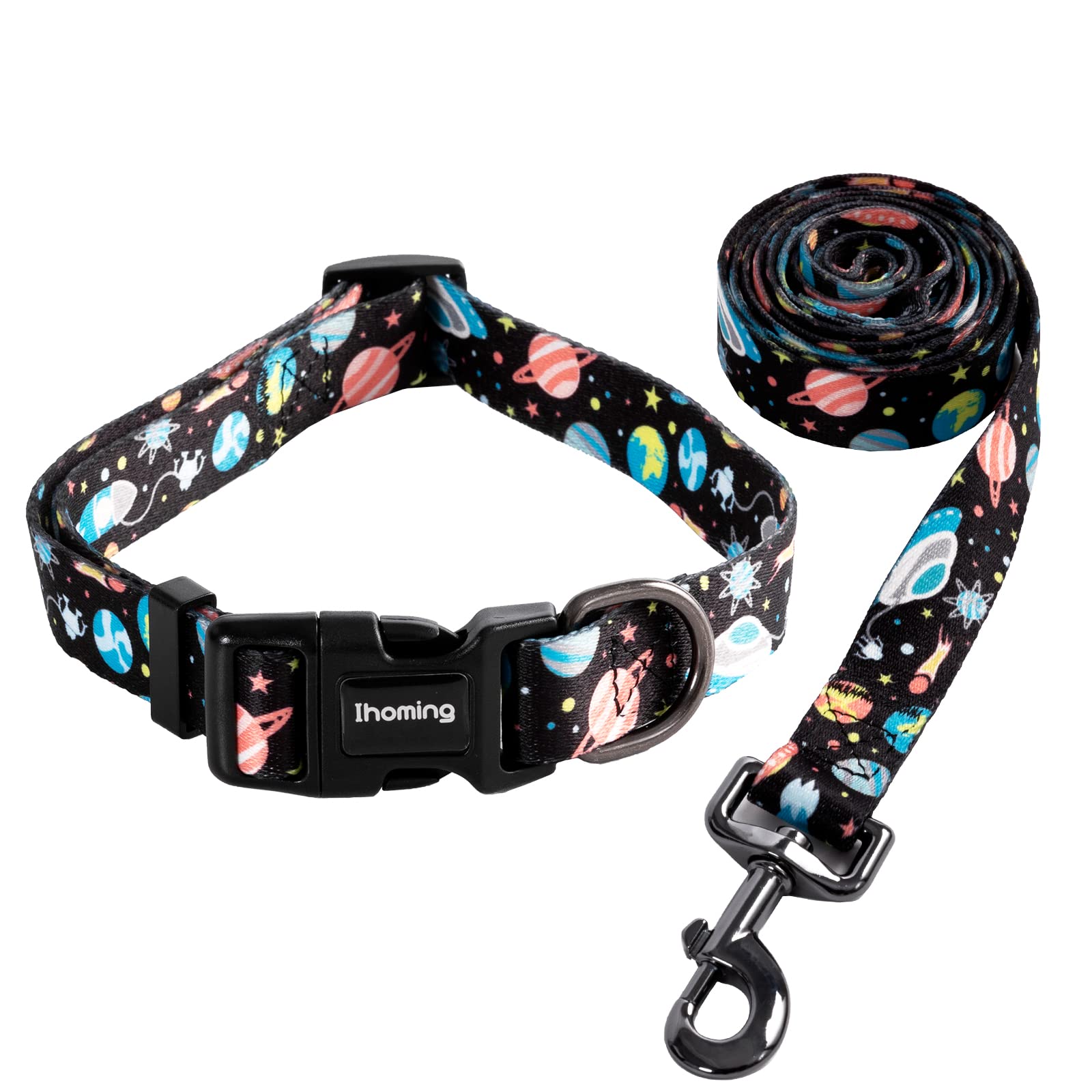 Ihoming Dog Collar And Leash Set For Daily Outdoor Walking Running Training, Space Design For Large Boys Girls Dogs Cats Pets, L