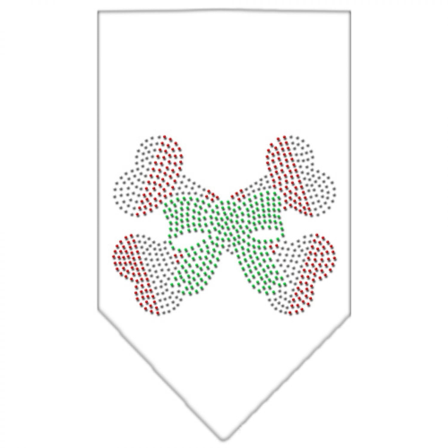 Christmas Pet and Dog Bandana Rhinestone, "Candy Cane Crossbones" White Large