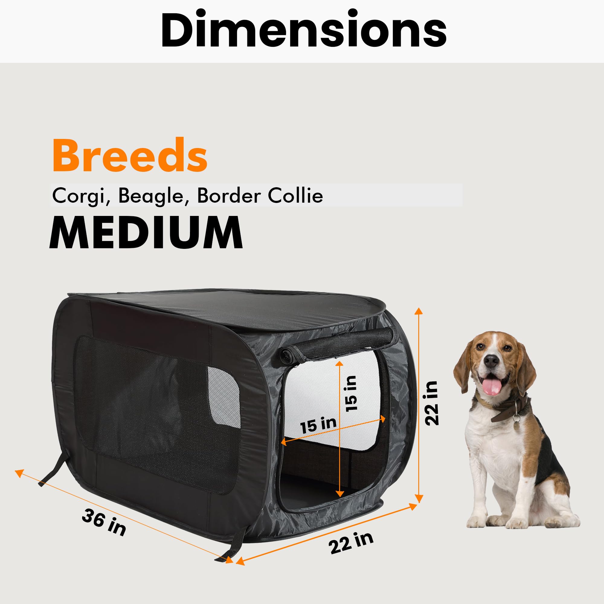 Beatrice Home Fashions Portable, Collapsible, Pop Up Kennel Travel Cat And Dog Crate, 36'' L X 22'' W X 22'' H, Black