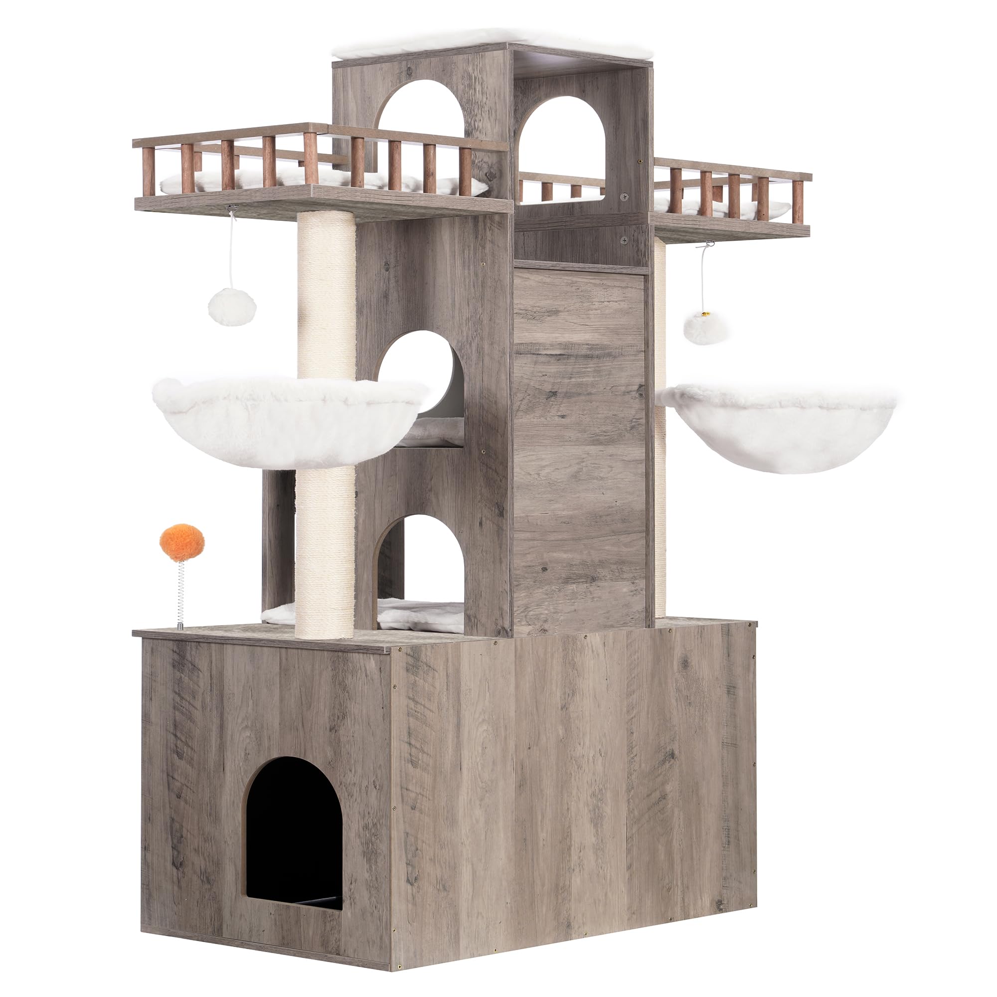 Heybly Cat Tree With Litter Box Enclosure For Indoor Big Cat, Cat Tower For Large Cats 20 Lbs Heavy Duty, Modern Cat Condo Furni