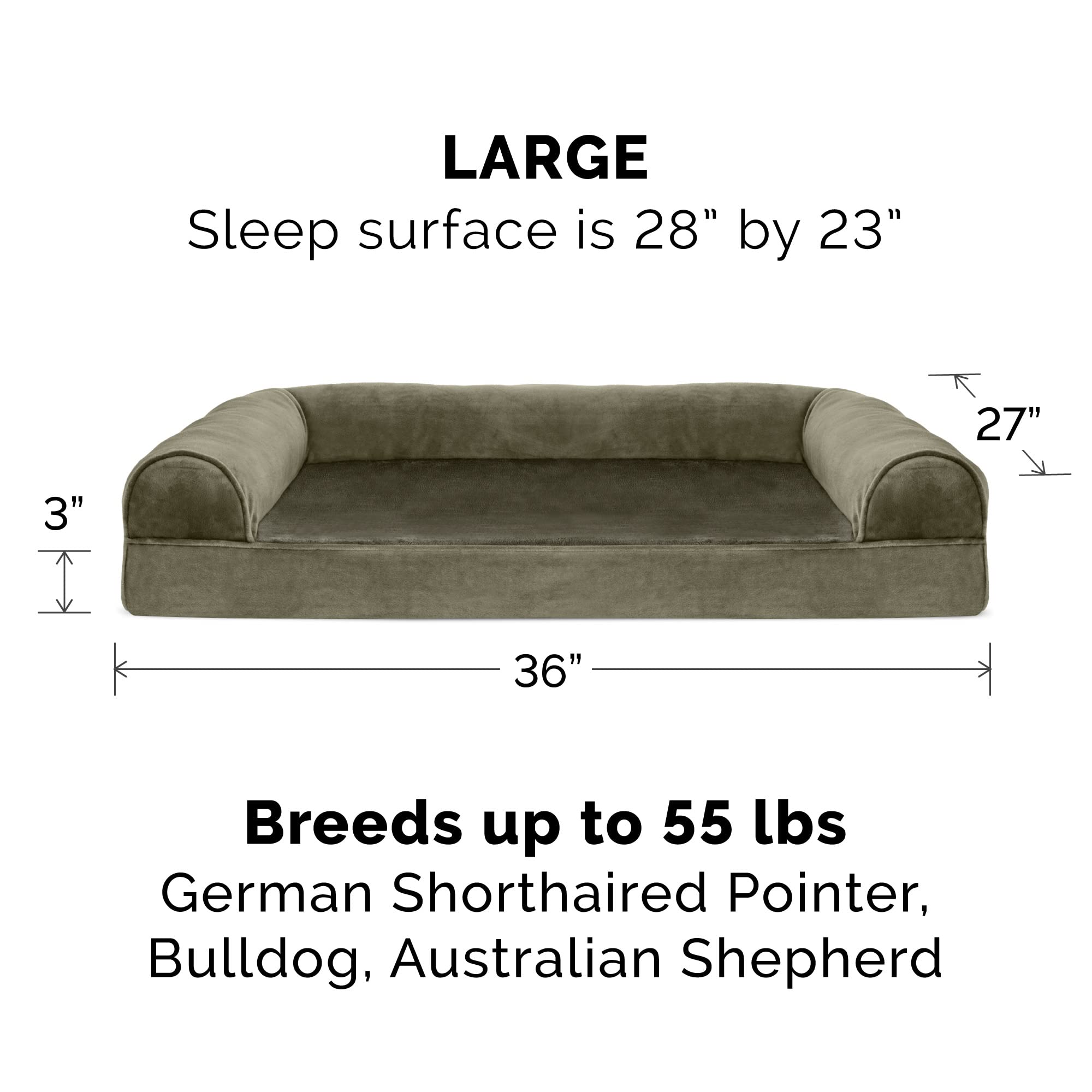 Furhaven Replacement Dog Bed Cover Faux Fur & Velvet Sofa-Style, Machine Washable - Dark Sage, Large