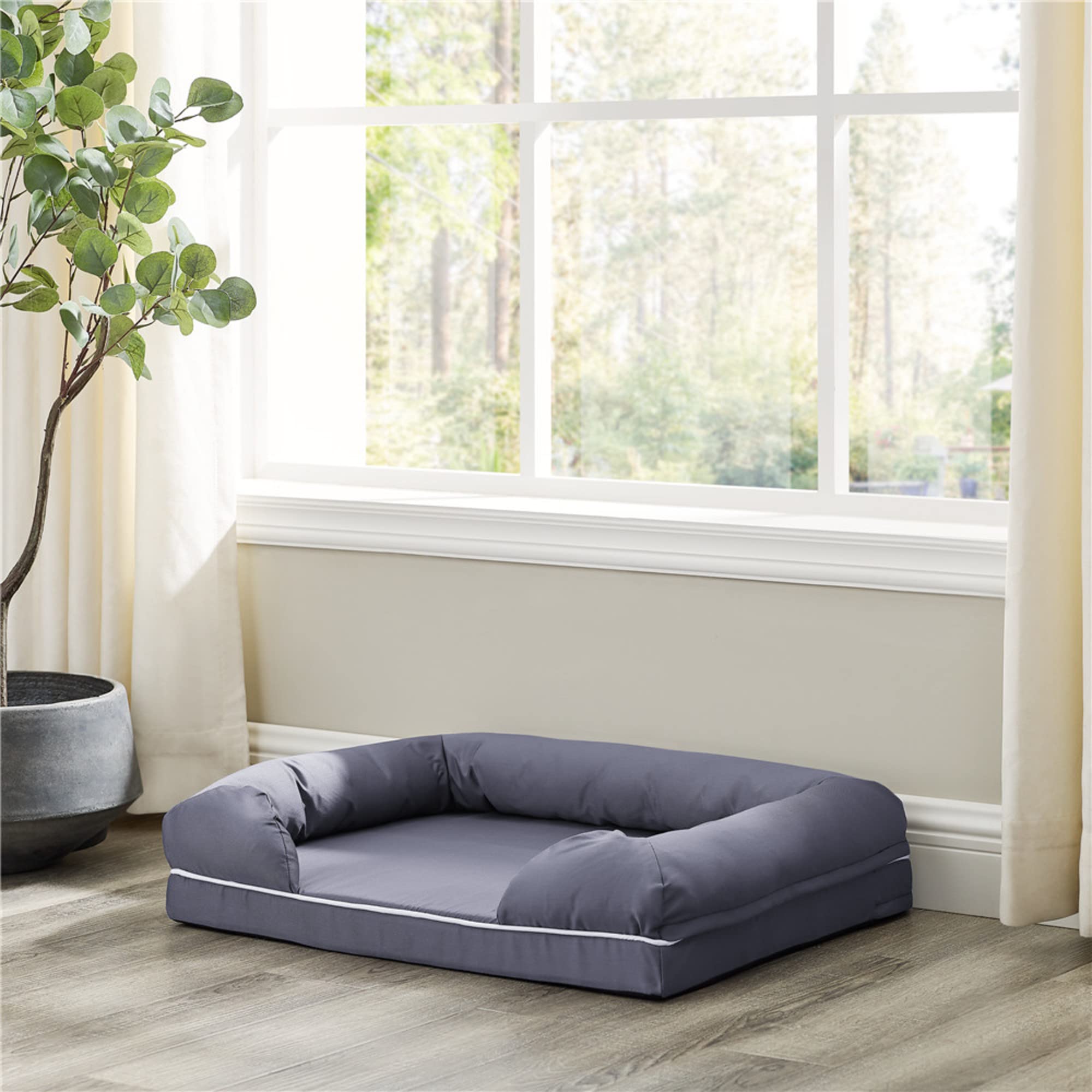 Ruff N Roo Large Waterproof Bolster Cotton And Memory Foam Dog Bed With Non-Slip Bottom, Multiple Sizes