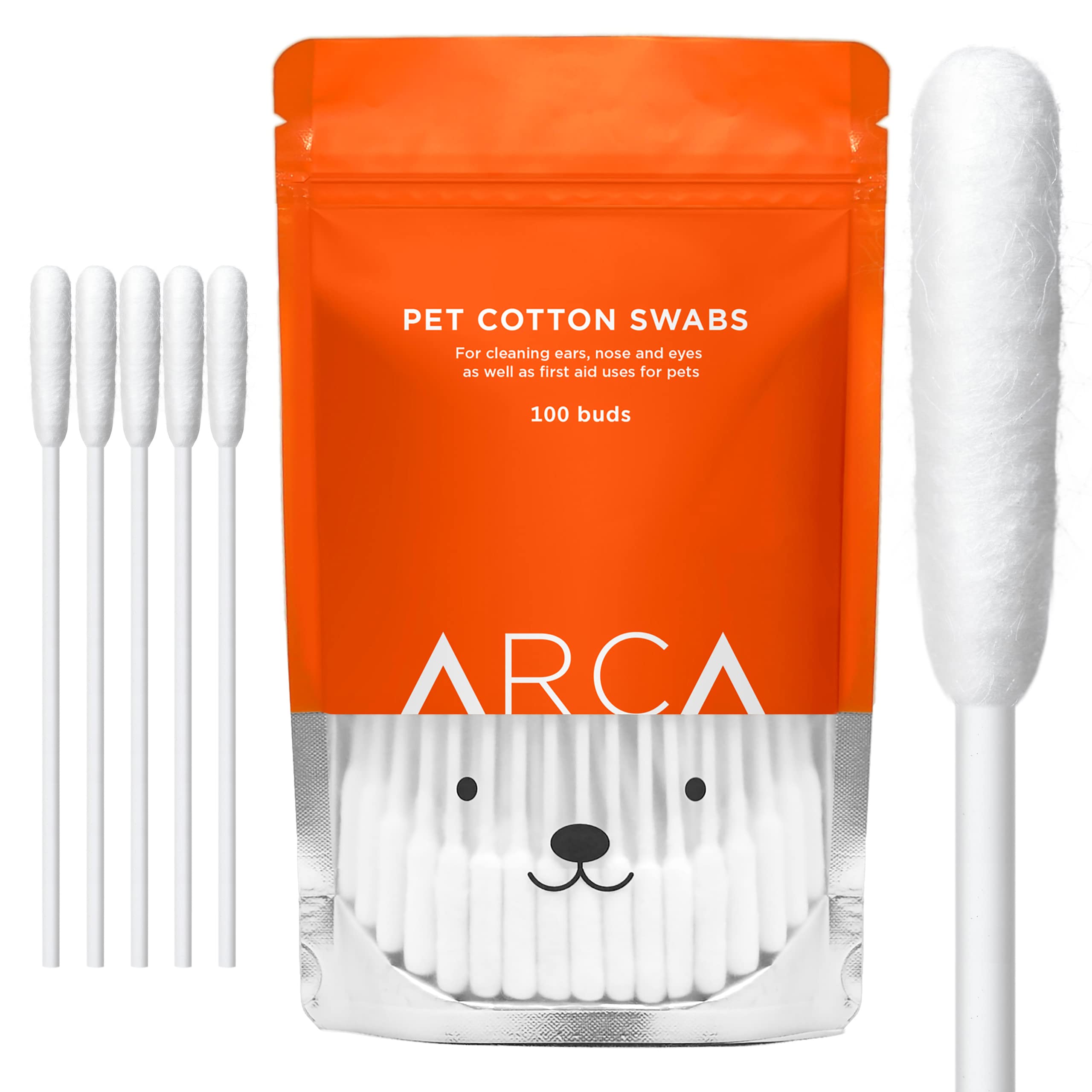 ARCA PET Cotton Swabs for Dogs and Cats - Cat & Dog Ear Cleaner Long Cotton Swab - Extra Long Stick, Cat & Dog Ear Cleaning Kit 
