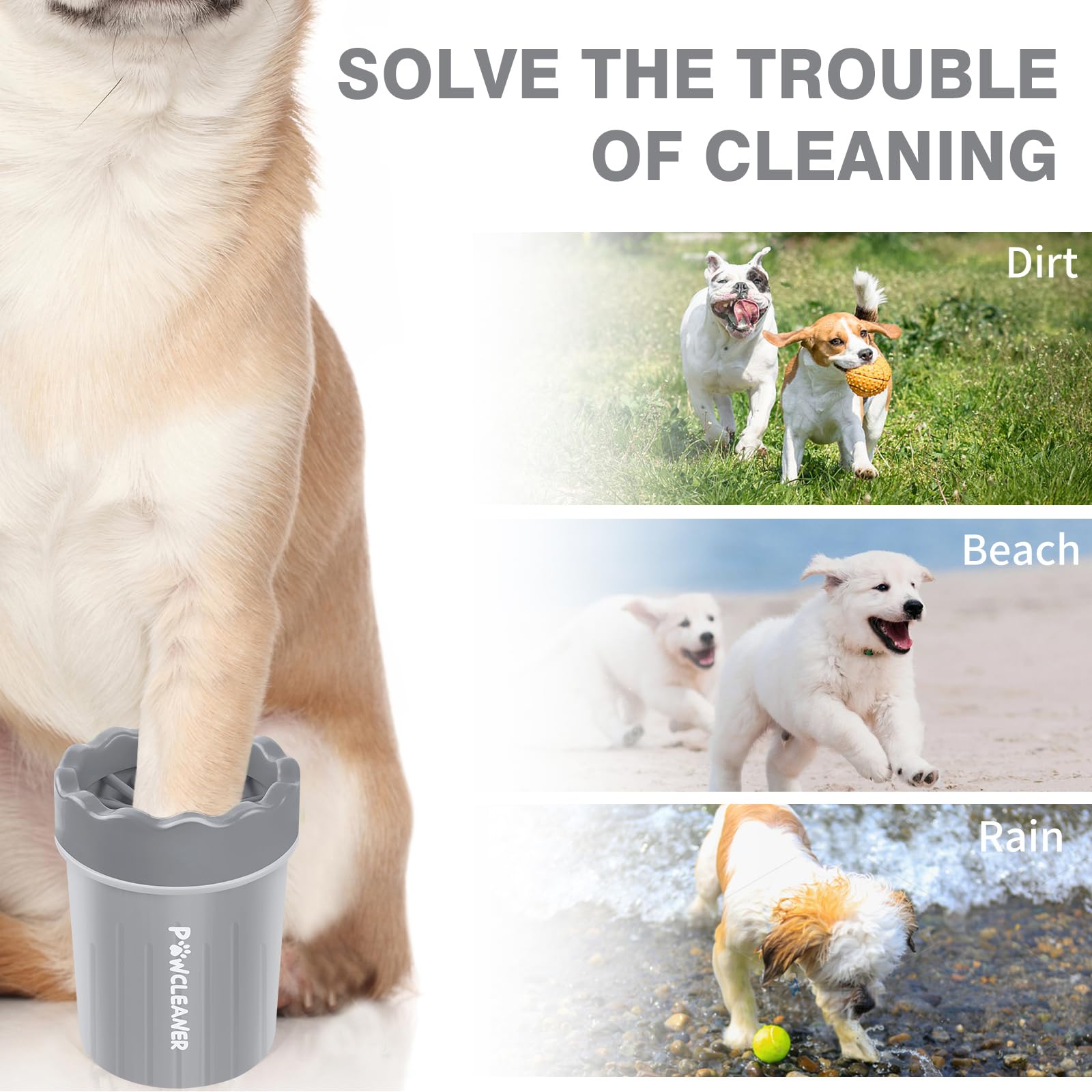 Comotech Portable Pet Paw Washer And Foot Cleaner With Silicone Brush, 3 Absorbent Towels For Small Dogs (Grey)