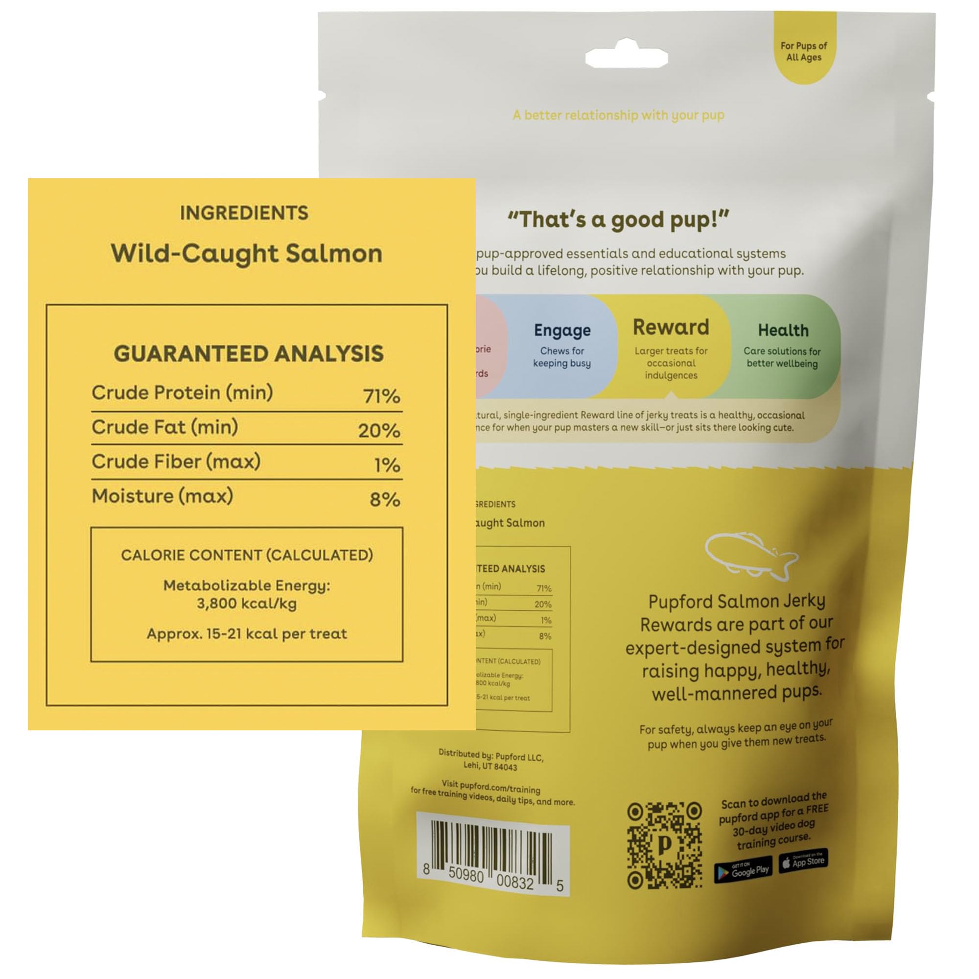 Pupford Crunchy Jerky Treats for Dogs & Puppies, Made in USA, Single Ingredient, No Fillers (Salmon, 8 oz)