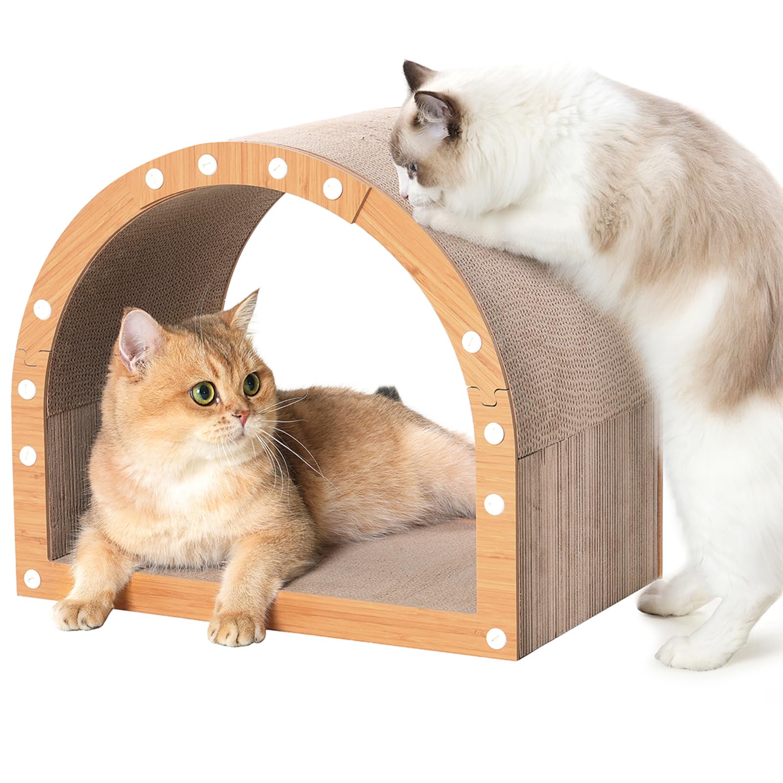 Avont Cardboard Cat Scratcher House, Kitten Scratching Tunnel Board, Modern Scratch Pad for Indoor Cats, Durable Corrugated Card