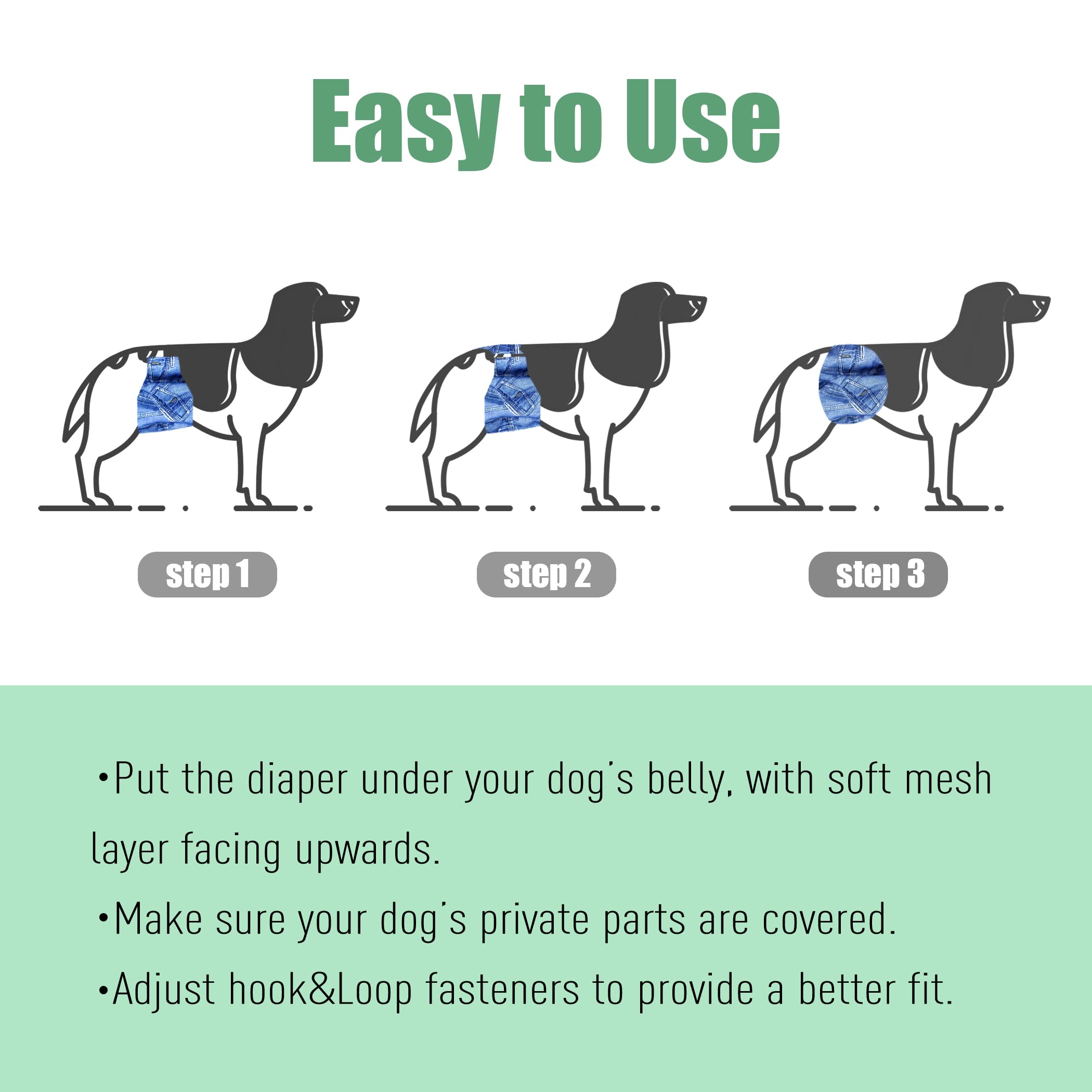 Wegreeco Jeans Washable Male Dog Diapers (Pack Of 3) - Washable Male Dog Belly Wrap (X-Large - 22' - 25' Waist)