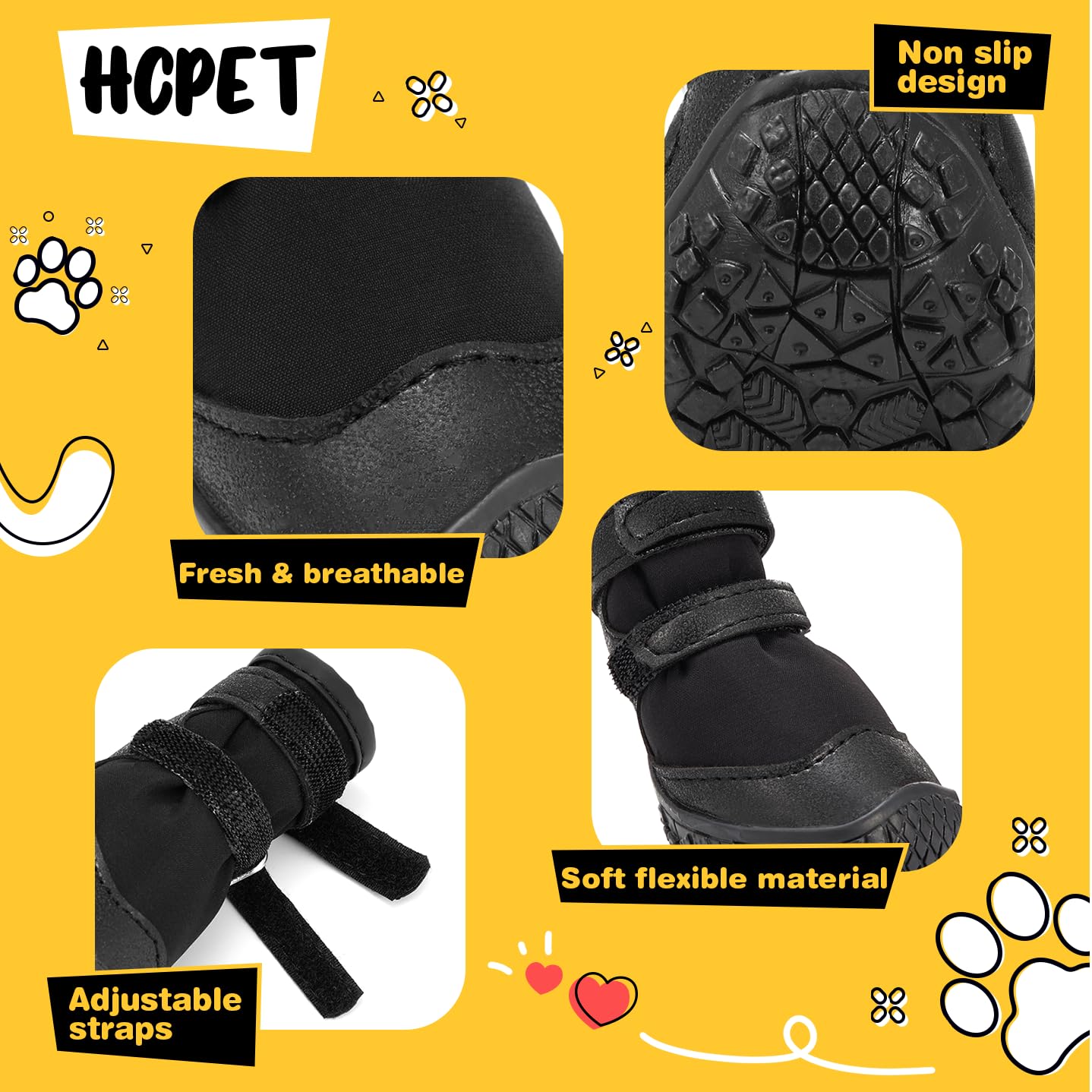 Hcpet Dog Shoes For Small Dogs, Puppy Dog Boots & Paw Protectors For Winter Snowy, Summer Hot Pavement, Outdoor Walking Adjustab