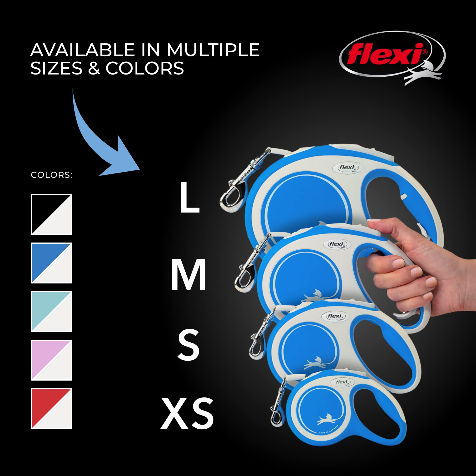 Flexi® New Comfort Retractable Dog Leash (Tape), Ergonomic, Durable And Tangle Free Pet Walking Leash For Dogs Up To 26 Lbs, 10 Ft, Extra Small, Blue/Pastel