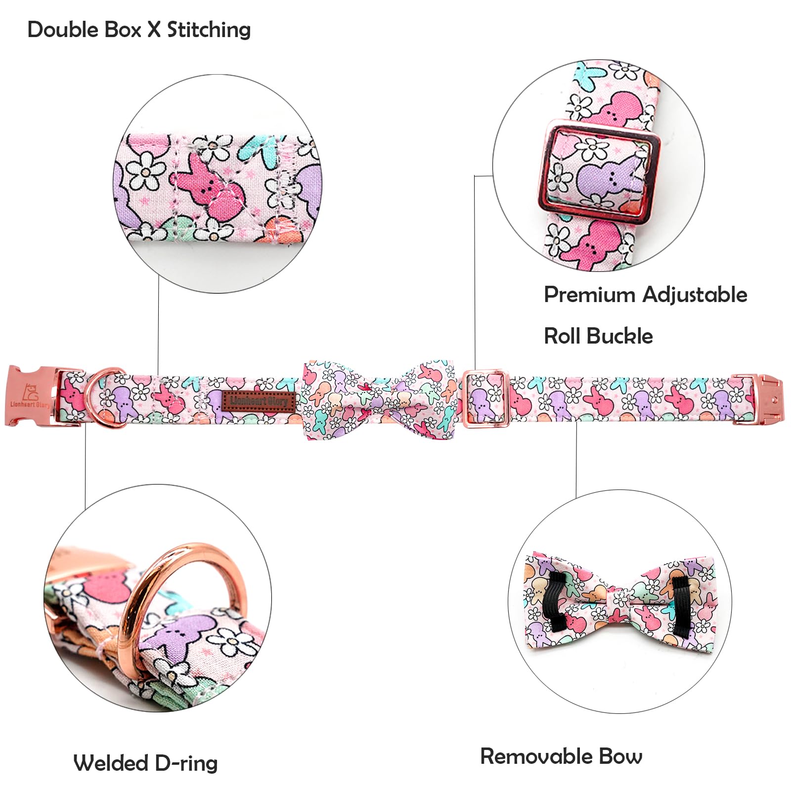 Lionheart Glory Dog Bow Collar Easter Day Dog Collar For Medium Dogs,Rabbits Dog Collars With Bowtie Colorful Dog Collar Spring