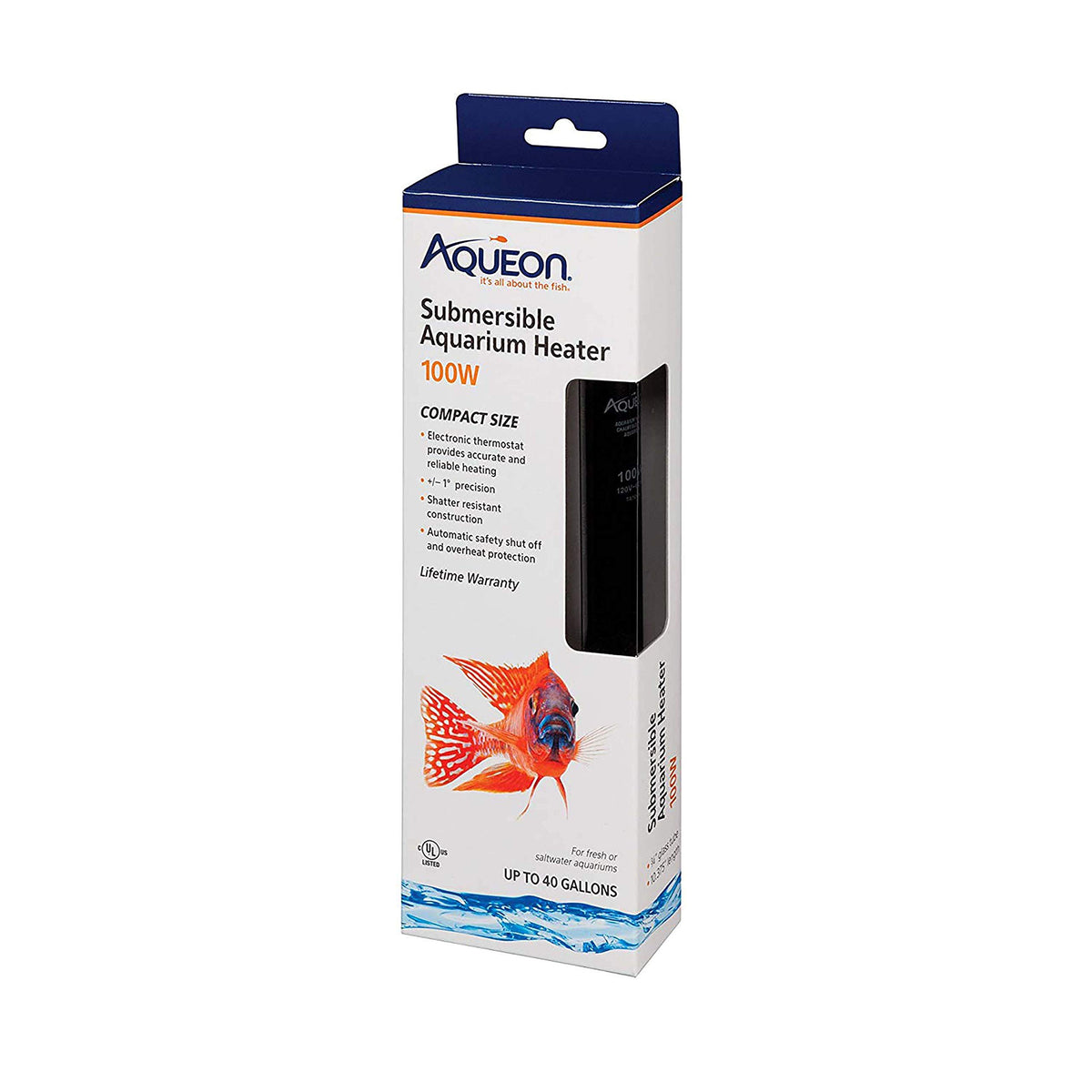 Aqueon Submersible Aquarium Heater, 100 Watts, Up To 40 Gallons