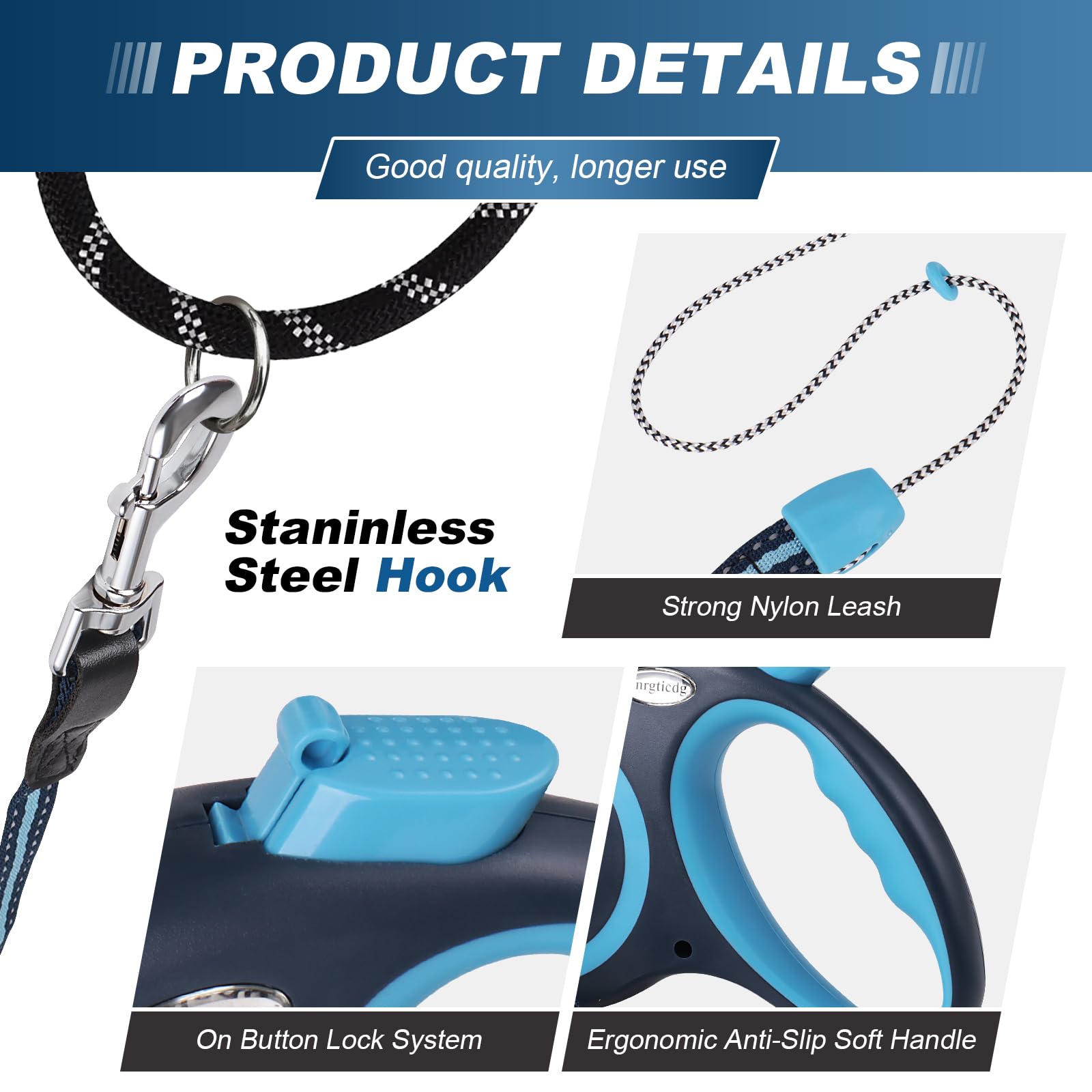 Enrgticdg 30Ft Retractable Dog Leash,Heavy Duty Great Leash For Dog Up To 77 Lbs,Night Reflection,One-Handed Brake, Strong Nylon