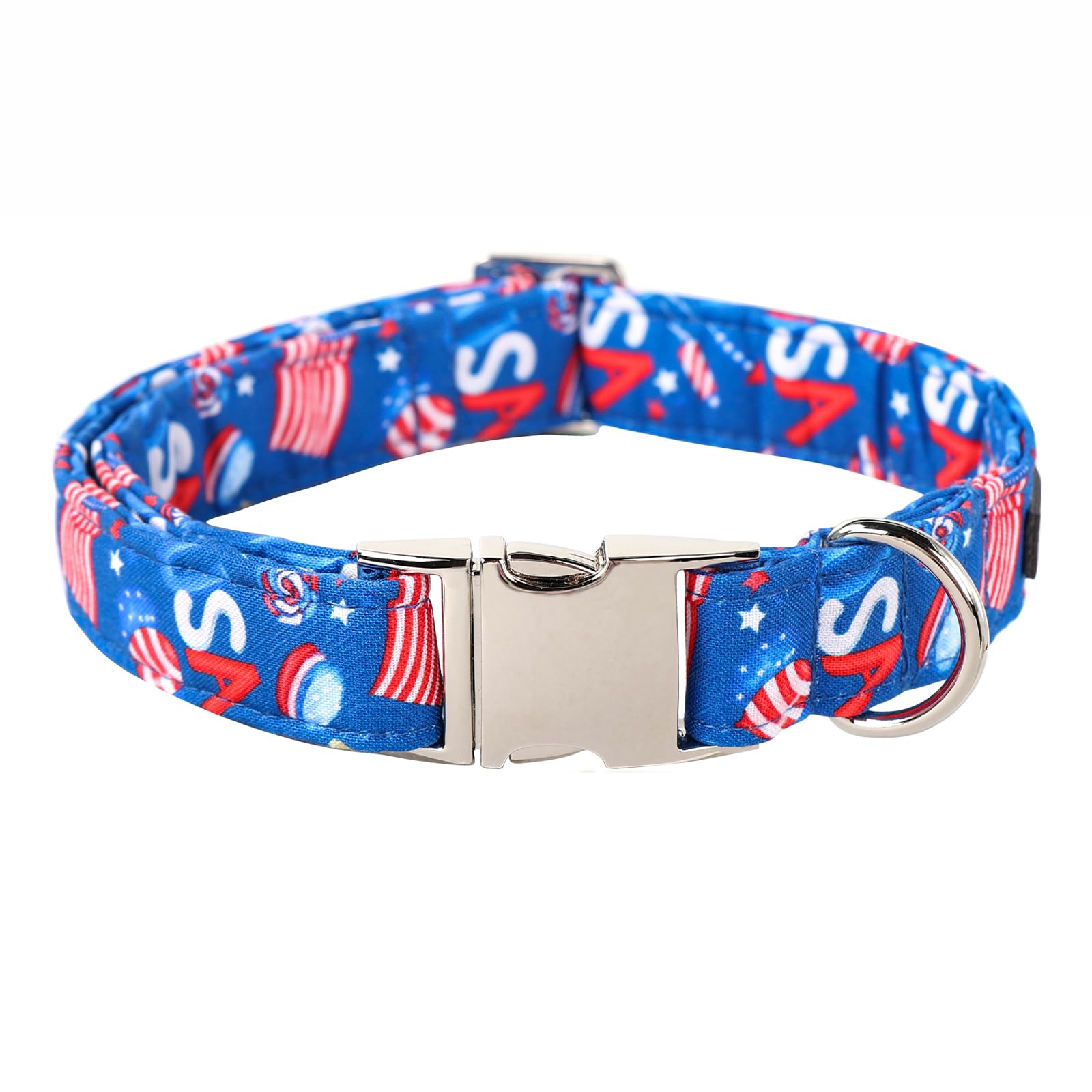 Lionet Paws Dog Collar, Comfortable Cute American Collar With Metal Buckle For Male Female Dogs, July Of 4Th, Medium, Neck 13.5-
