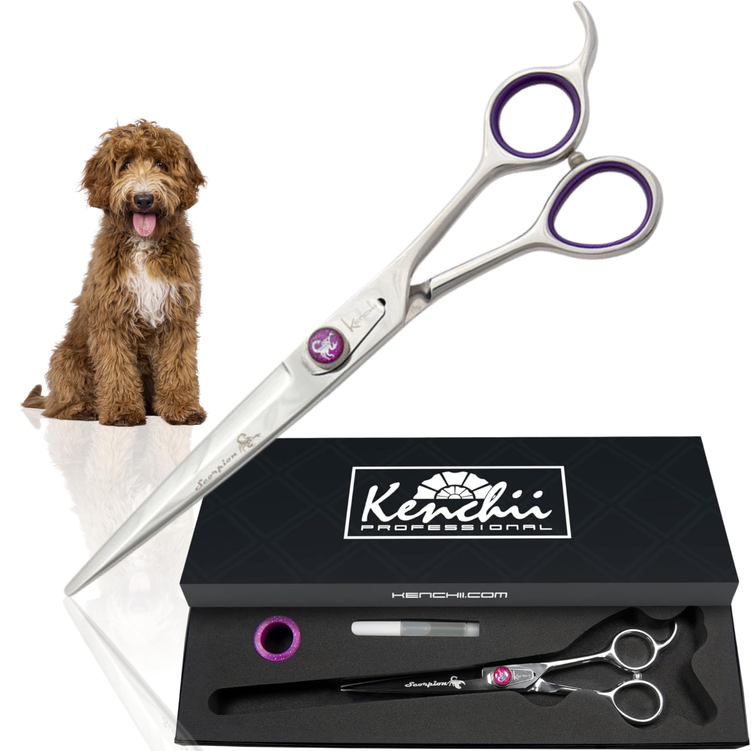 Kenchii Scorpion Dog Grooming Scissors, 7 Inch Straight Shears, Dog Scissors For Grooming, Professional Pet Grooming Scissors, Heavy Duty, Durable And Sharp