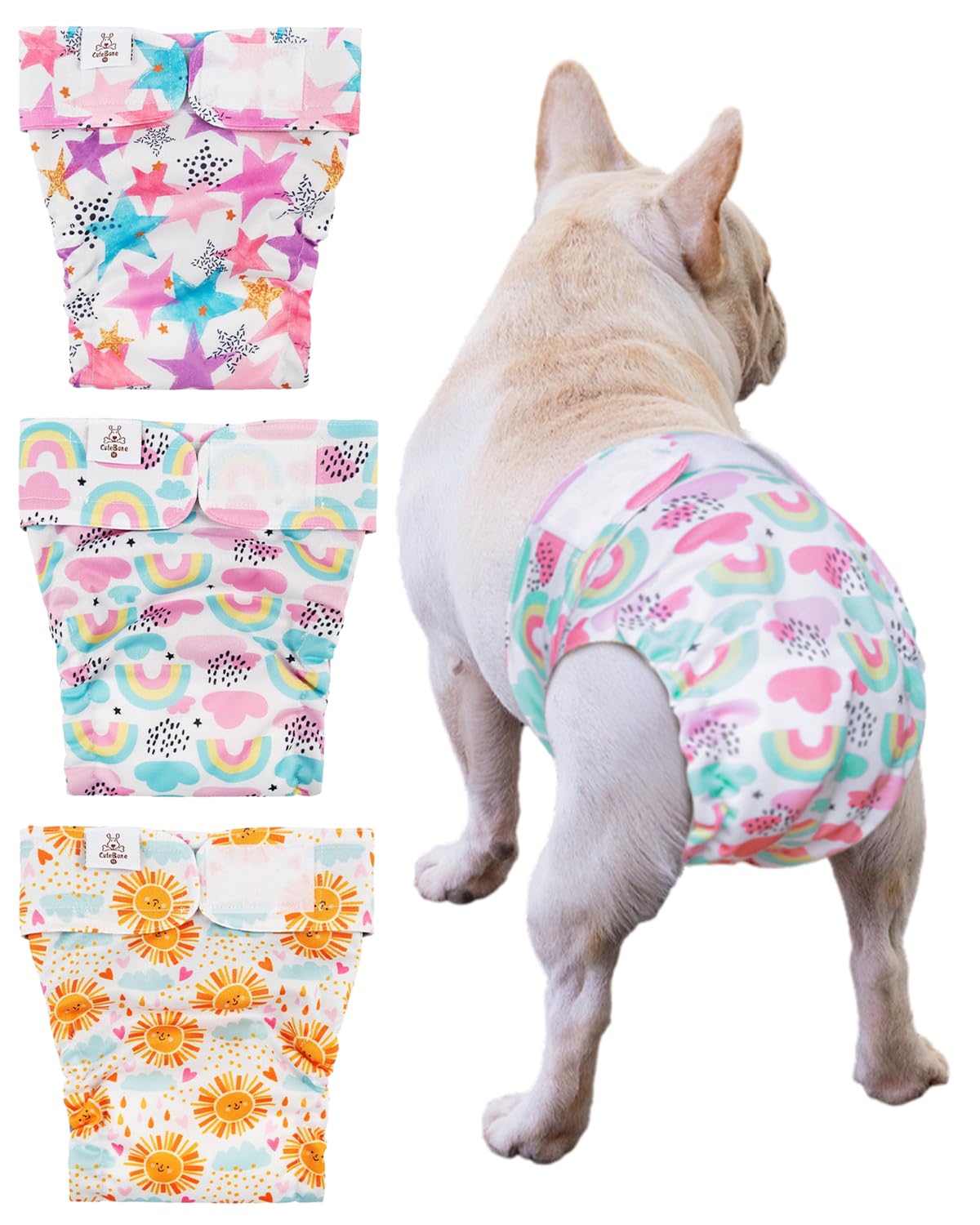 Cutebone Female Dog Diapers No Tail Hole 3 Pack Puppy Training Pants For Docked-Tail Dogs Wwd05S