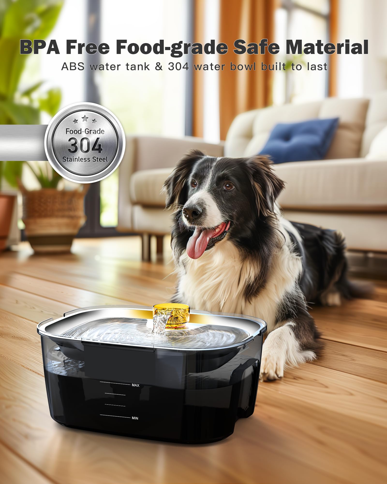 Dog Water Fountain, Dog Water Fountain for Large Dogs Stainless Steel, Large Dog Water Bowl Dispennser 2.6Gal 10L Pet Water Foun