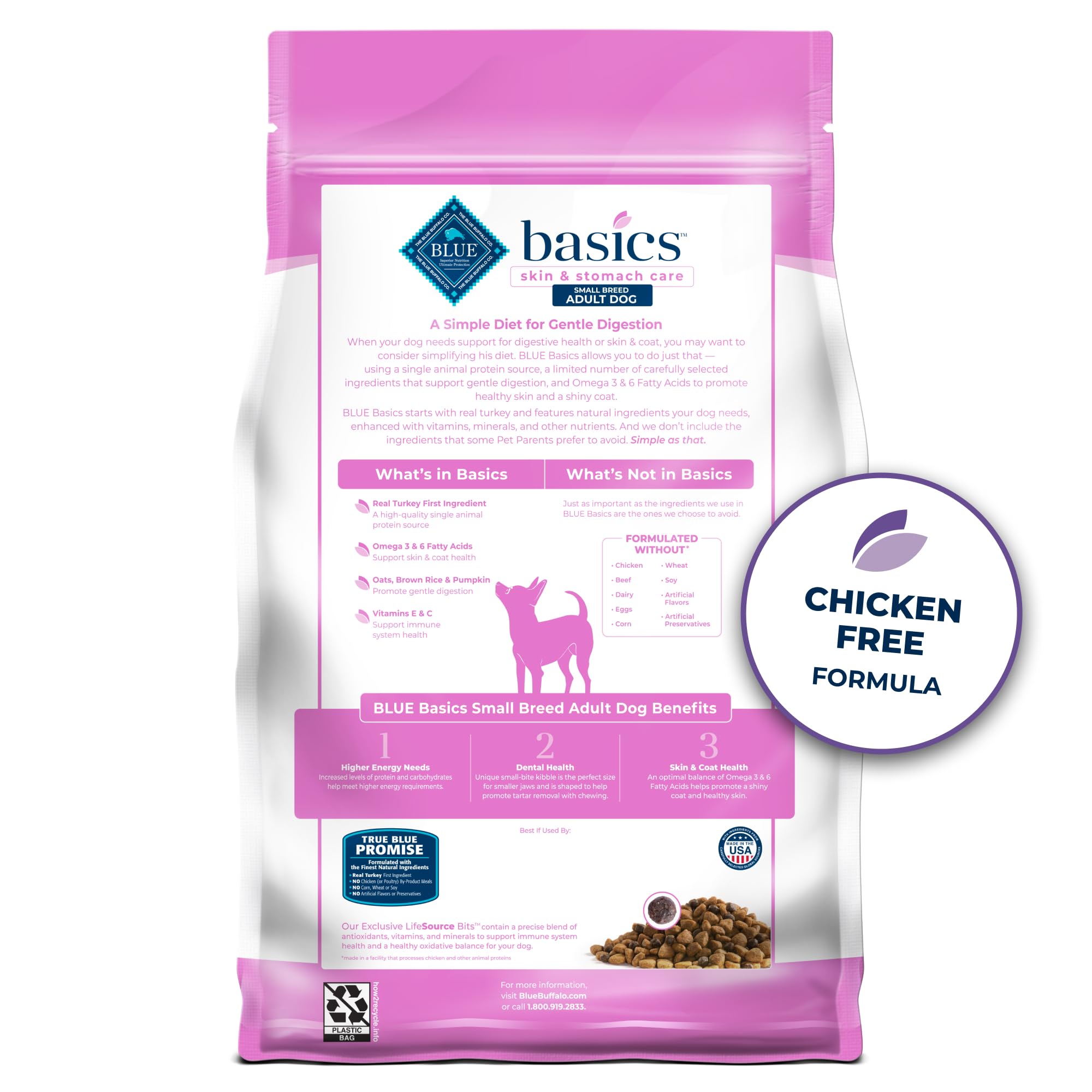 Blue Buffalo Basics Small Breed Dry Dog Food, Turkey & Potato, 4-lb Bag, Limited Ingredient Diet for Skin & Stomach Care