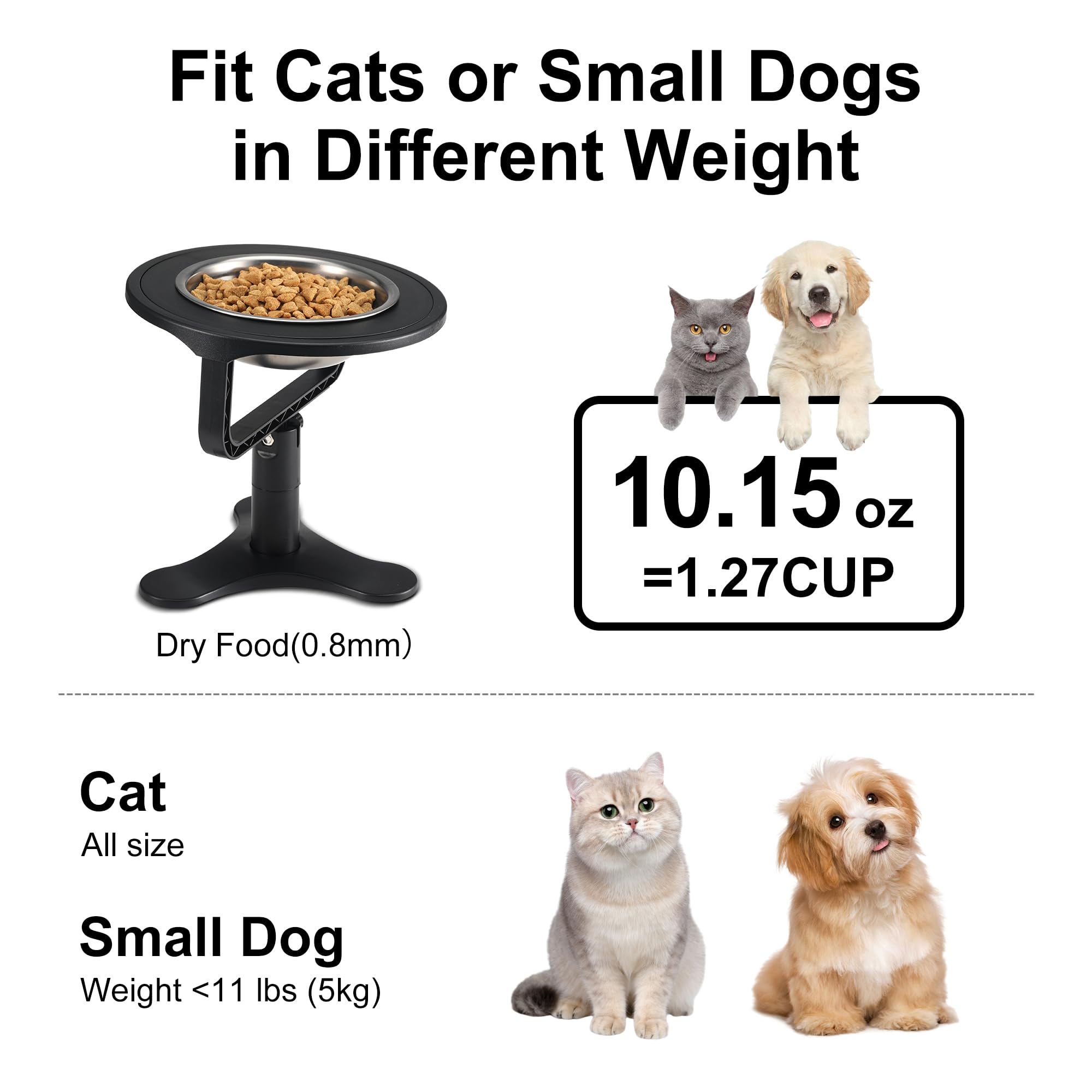 Elevated Cat Bowls with Adjustable Stand,15 Tilted Stainless Steel Non-Slip Feeder for Indoor Cats (2-Pack, Black)