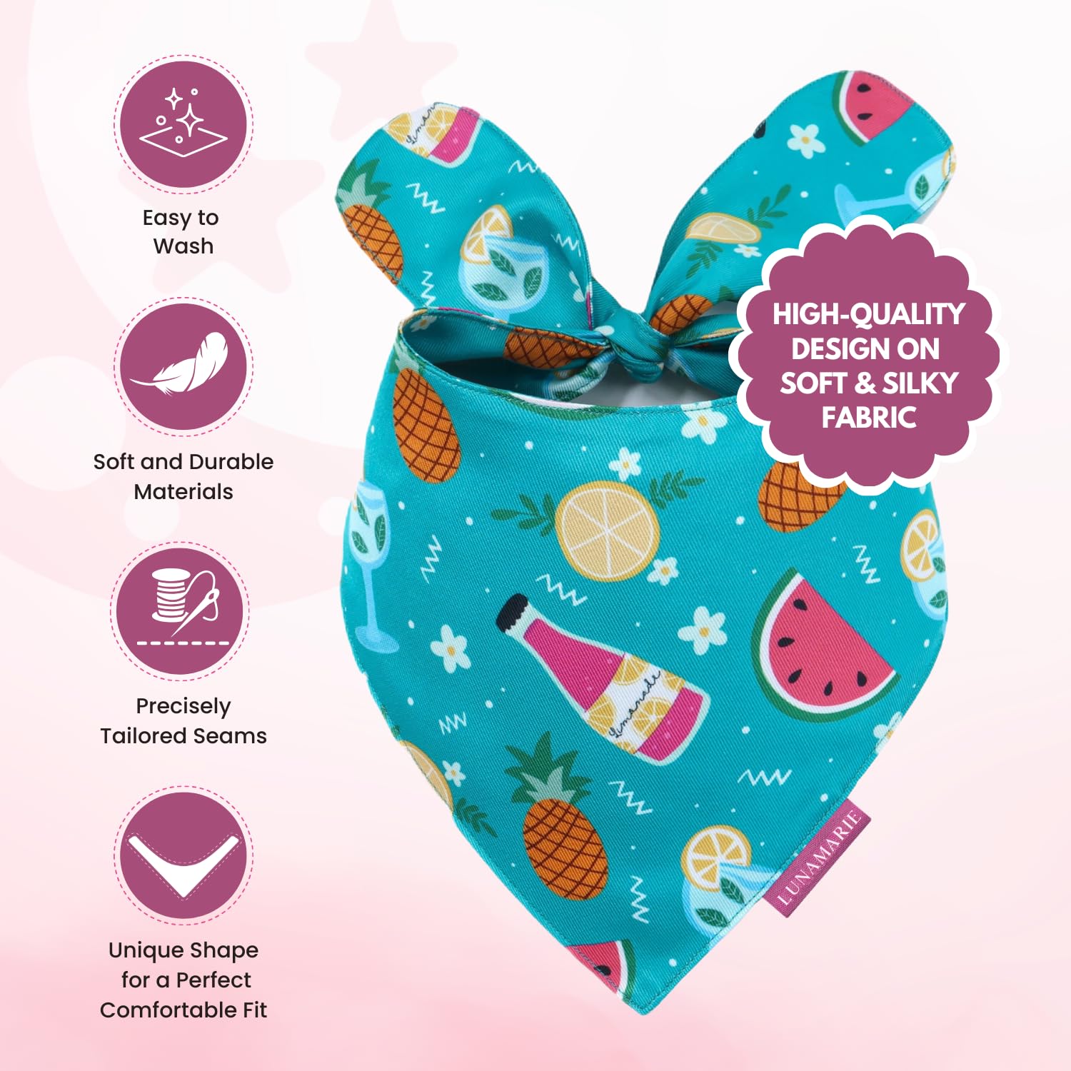 LunaMarie - Luxury Pet Birthday Bandanas -Premium & Silky Poly Fabric | 100% Handmade | Custom Shape Dual Layered (Sippin' Pools