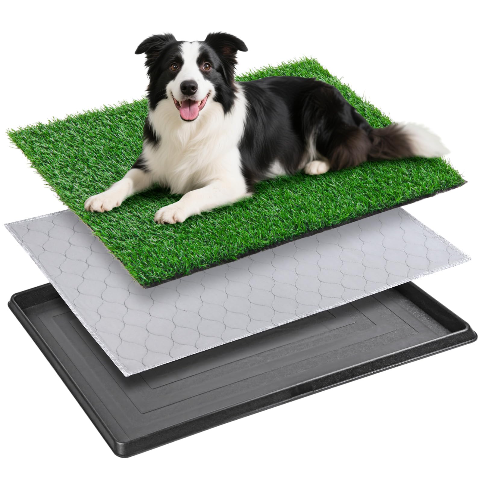 35'X22' Dog Grass Pad With Tray - Artificial Grass Turf For Dogs, Waterproof Non-Slip Washable Pee Pad, Fake Pee Post For Male