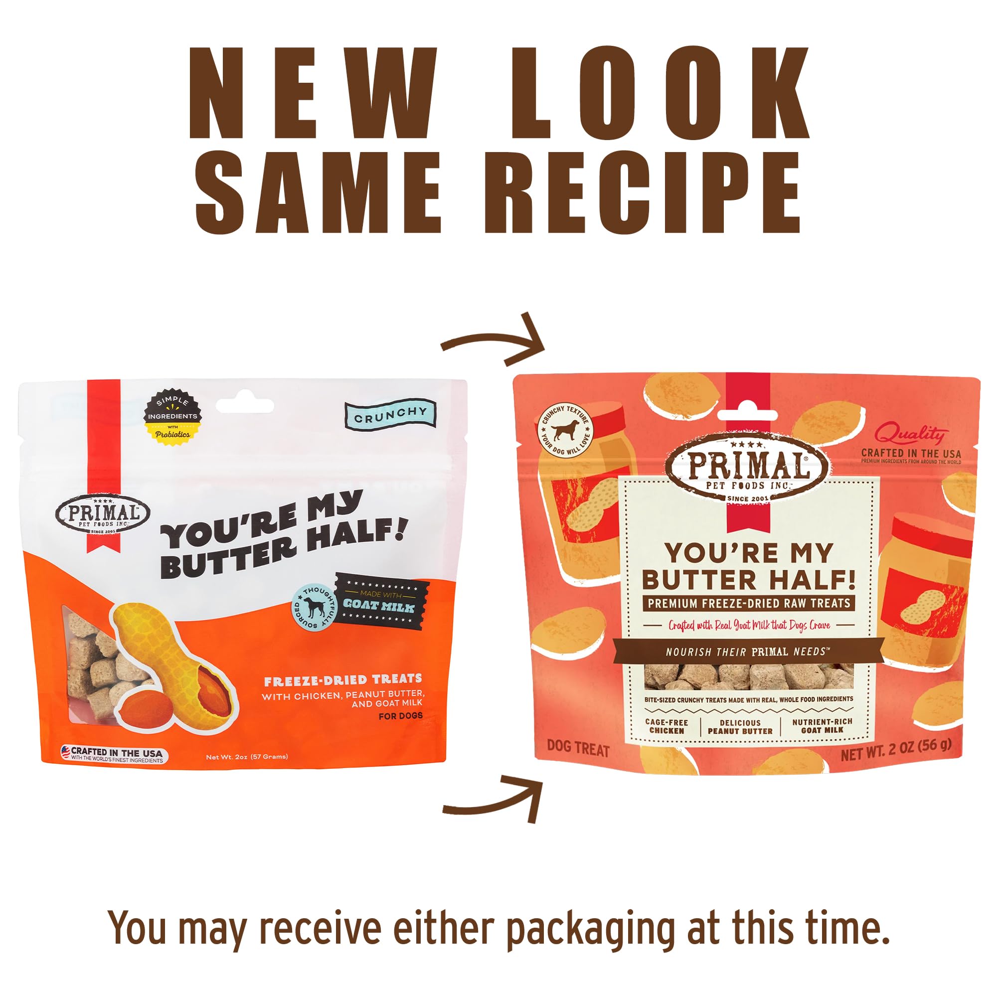 Primal Freeze Dried Dog Treats, Youre My Butter Half; Chicken & Peanut Butter with Goat Milk, Grain Free Training Treats for Do