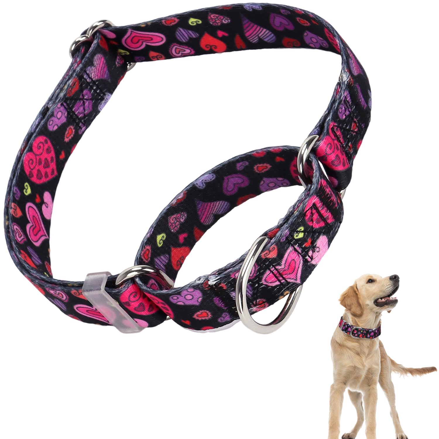 Martingale Dog Collar For Small Medium Large Dogs, Adjustable Training No Pull Dog Collar With Special Heart Love Design (S)