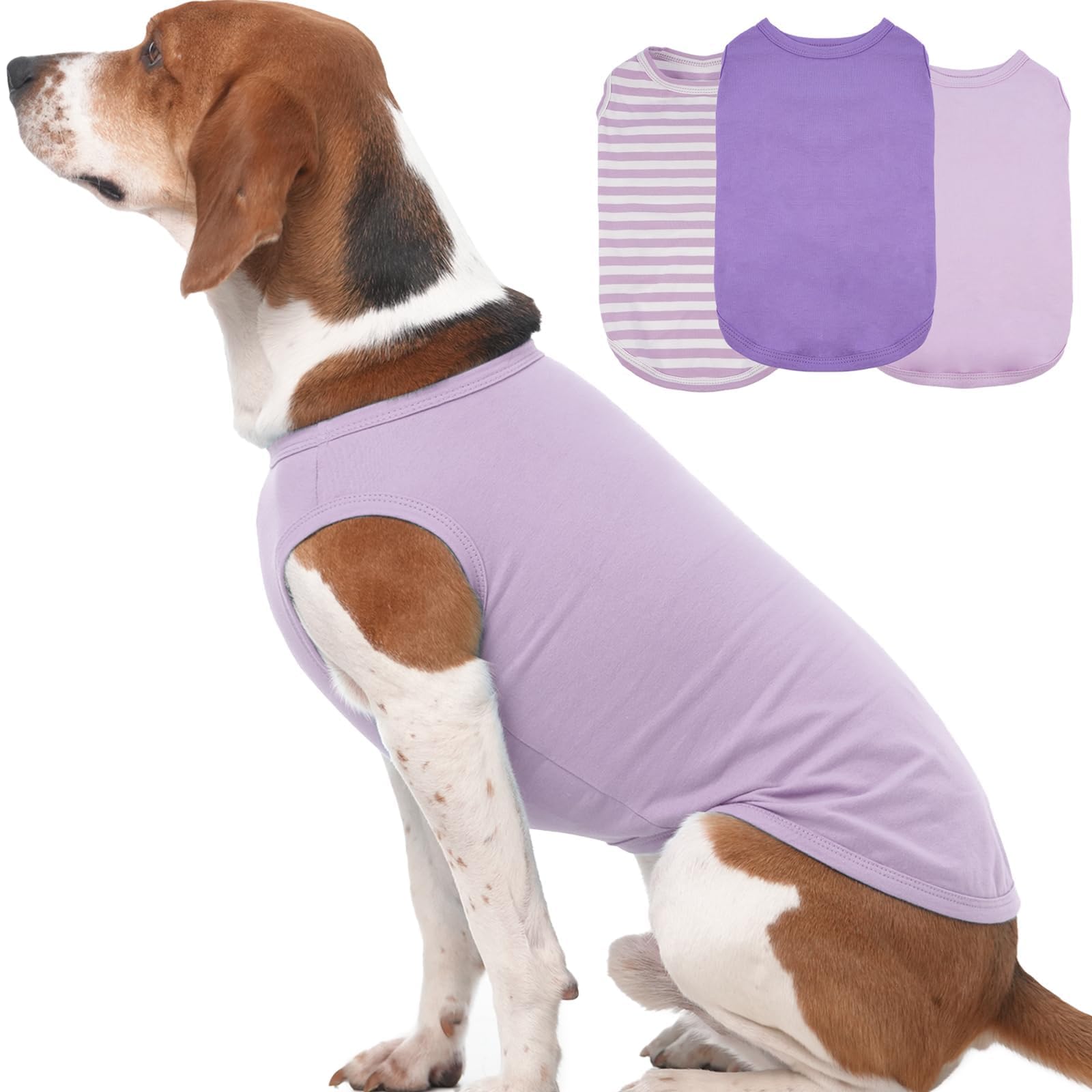 3 Pack Xl Purple Striped Dog Tshirts For Medium Dogs,Lightweight Sleeveless Tee For Spring&Summer,Indoor/Outdoor Breathable And 