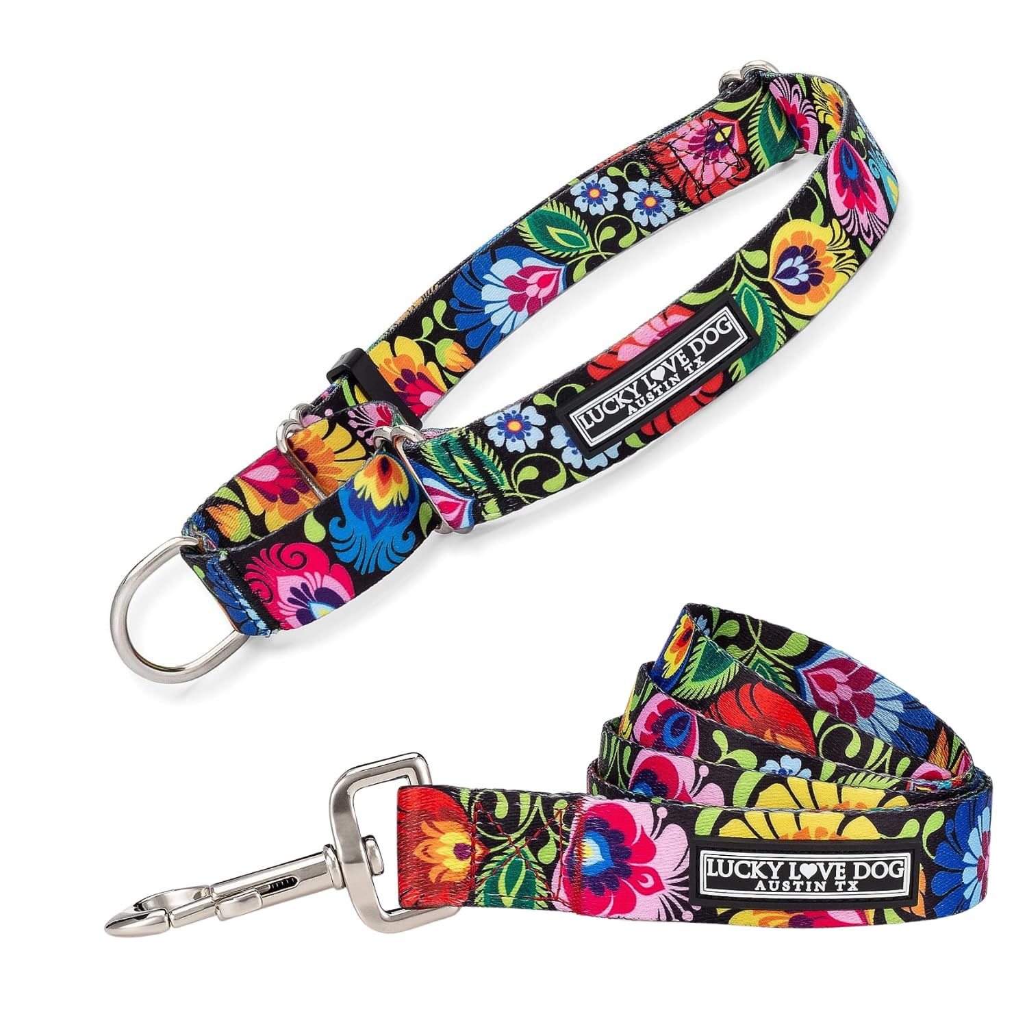 Lucky Love Dog Martingale Collar And Leash Set, Premium No Slip Collar And Leash Set, Floral Vivid Pattern Martingale Collar, Gr