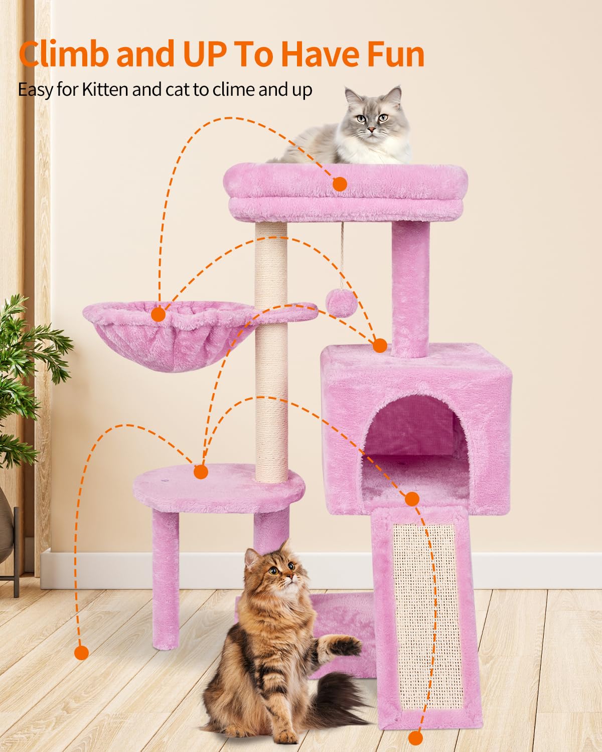 Fish&Nap Cute Cat Tree Kitten Cat Tower For Indoor Cat Condo Sisal Scratching Posts With Jump Platform Cat Furniture Activity Ce