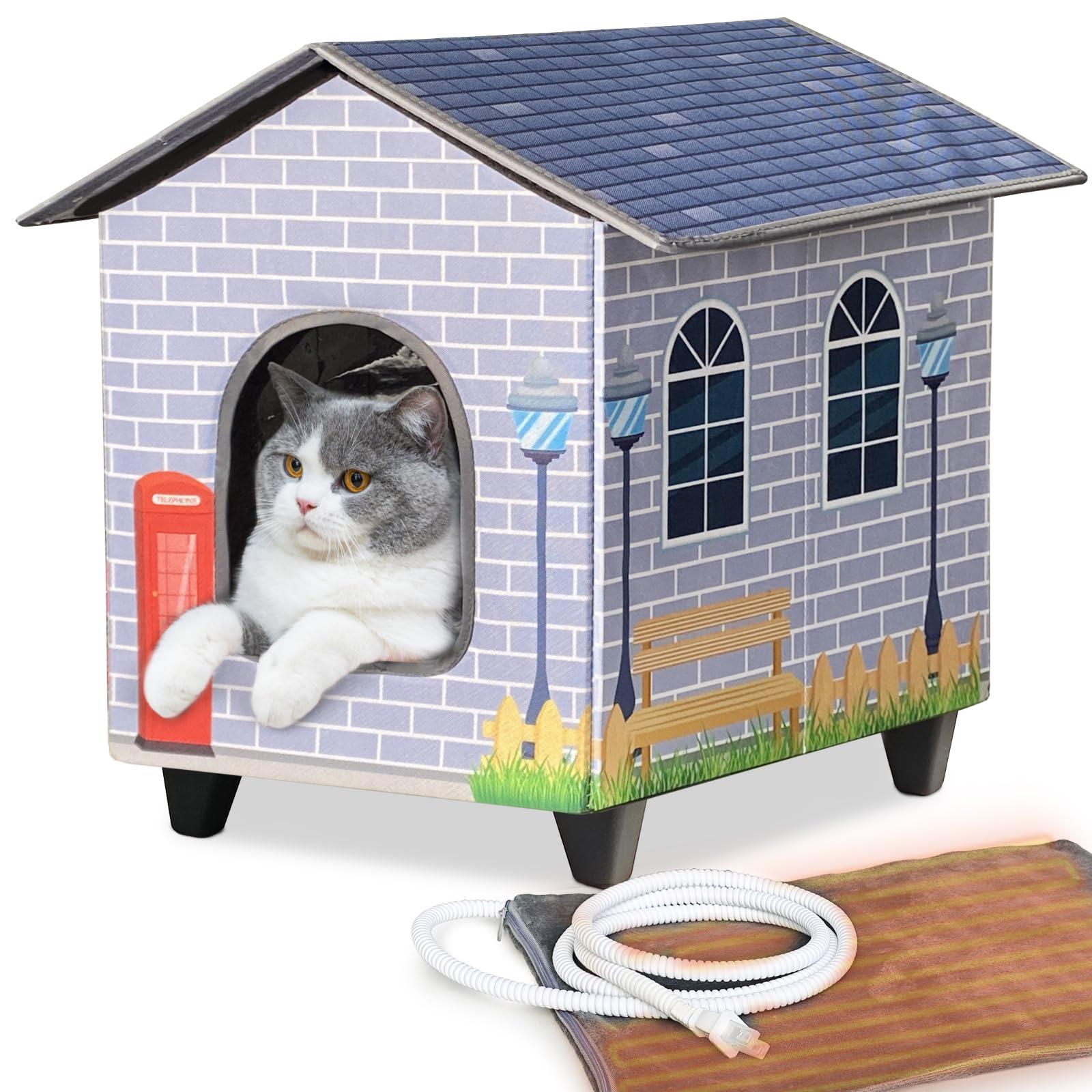 Namotek Heated Cat Houses For Indoor/Outdoor Cats With Elevated Heated Cat Bed Providing Safe Feral Cats, Easy To Assemble Small